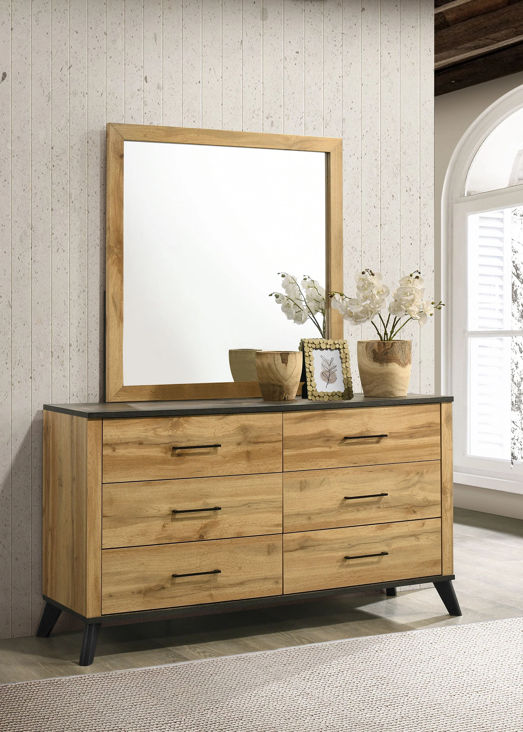 Kaywood 6-Drawer Dresser with Mirror - Weathered Brown - Image 3
