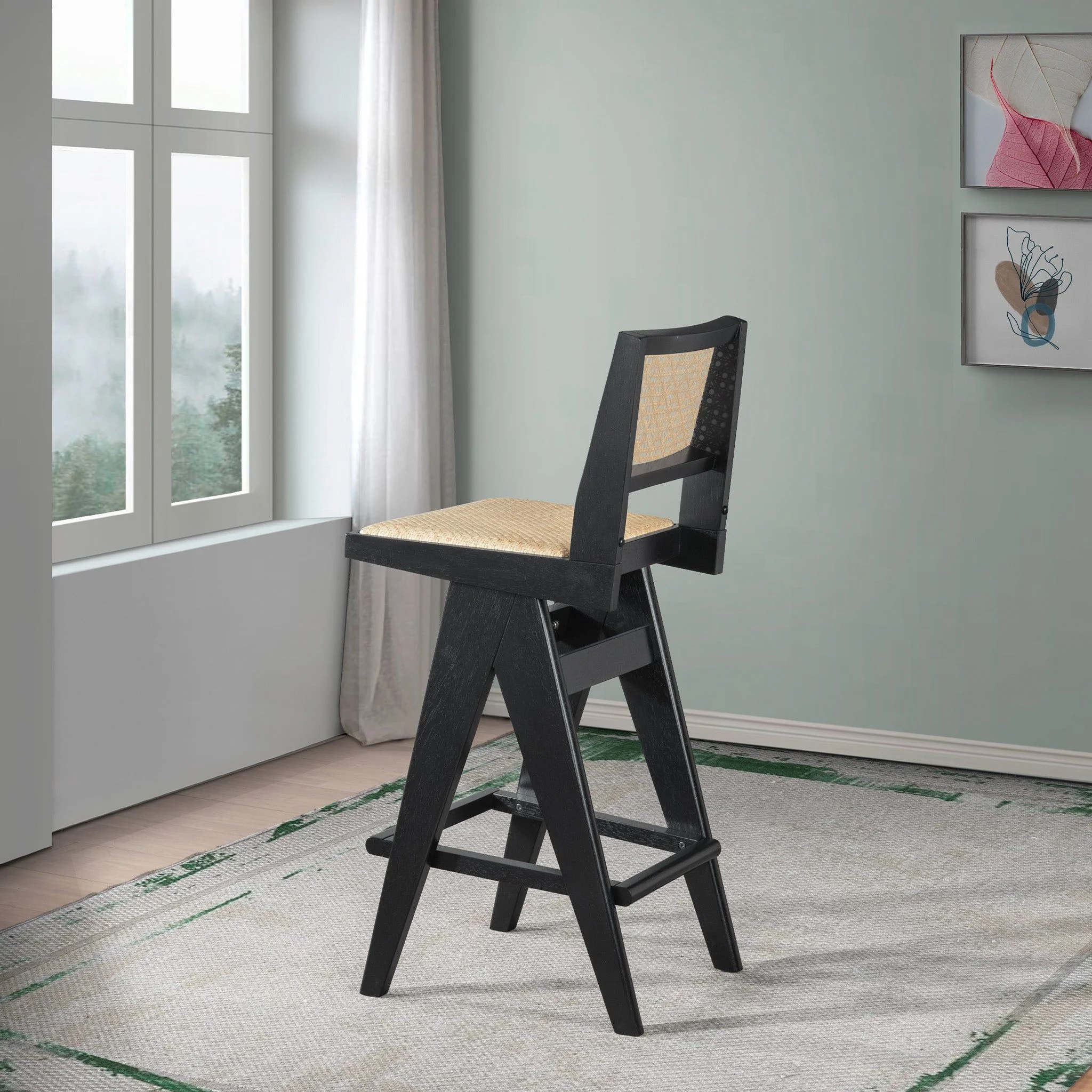 Keira - Bar Stool (Set of 2) - Black / Rattan - Image 4