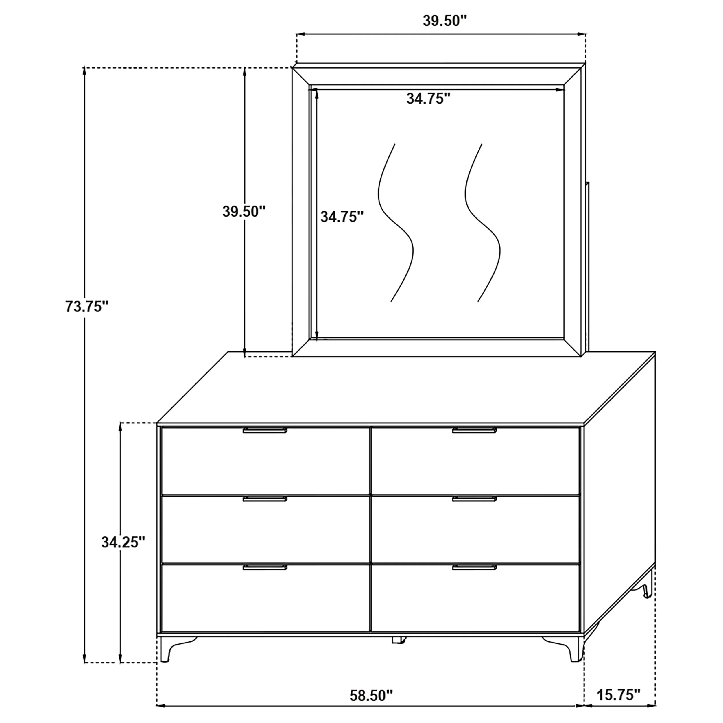 Kendall 6-Drawer Dresser with Mirror - Black - Image 11