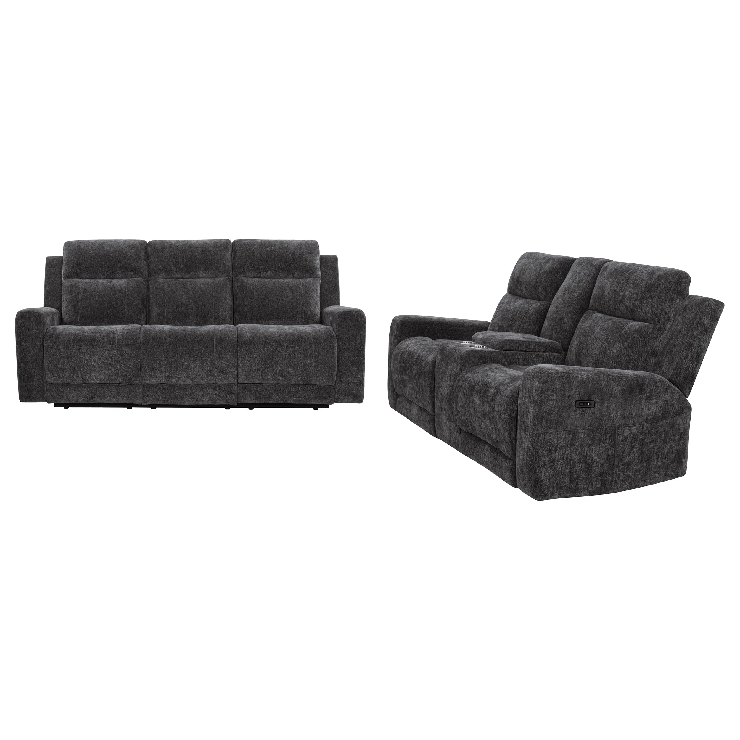 Kennett 2-Piece Chenille Power Reclining Sofa Set Dark Grey - Image 4