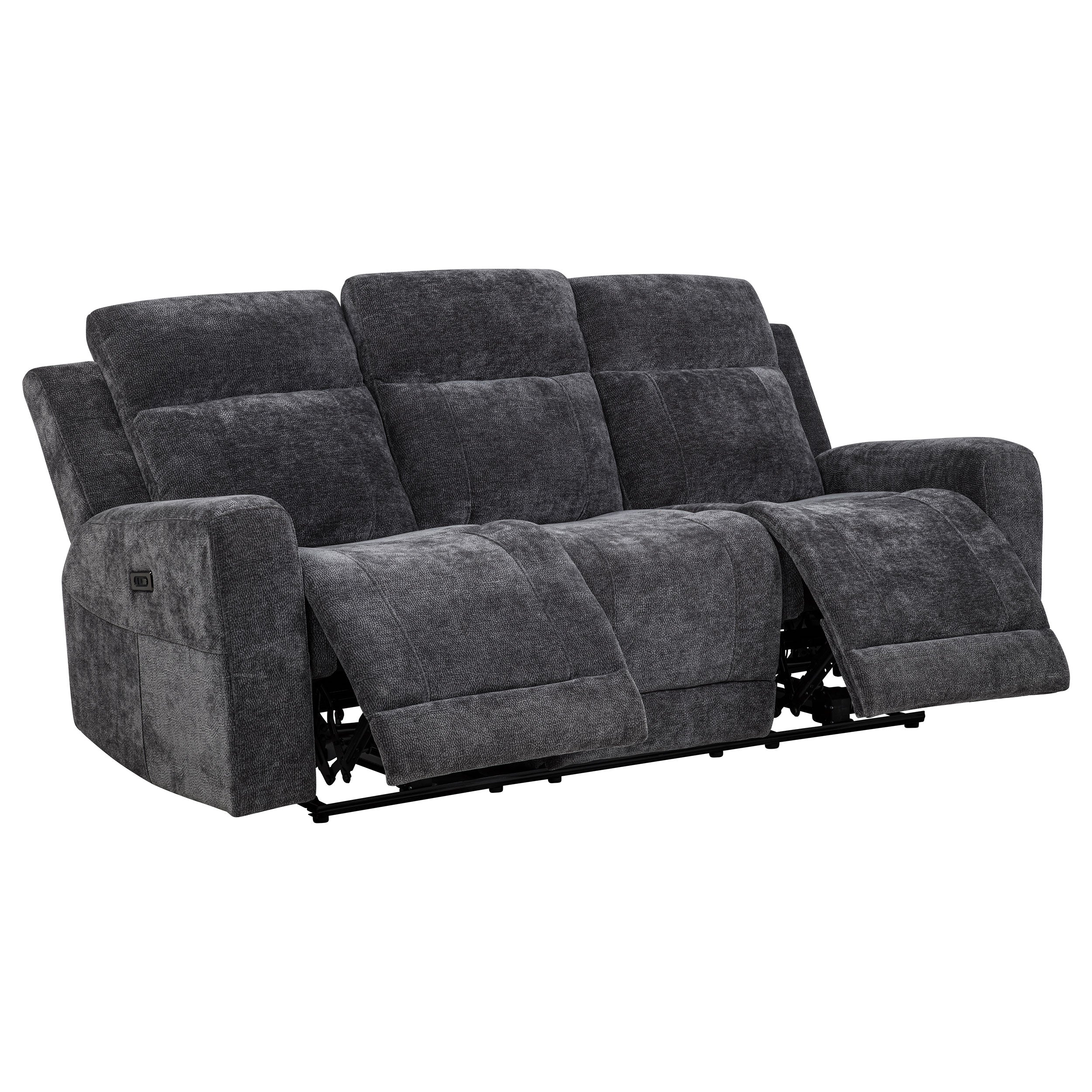 Kennett 2-Piece Chenille Power Reclining Sofa Set Dark Grey - Image 9