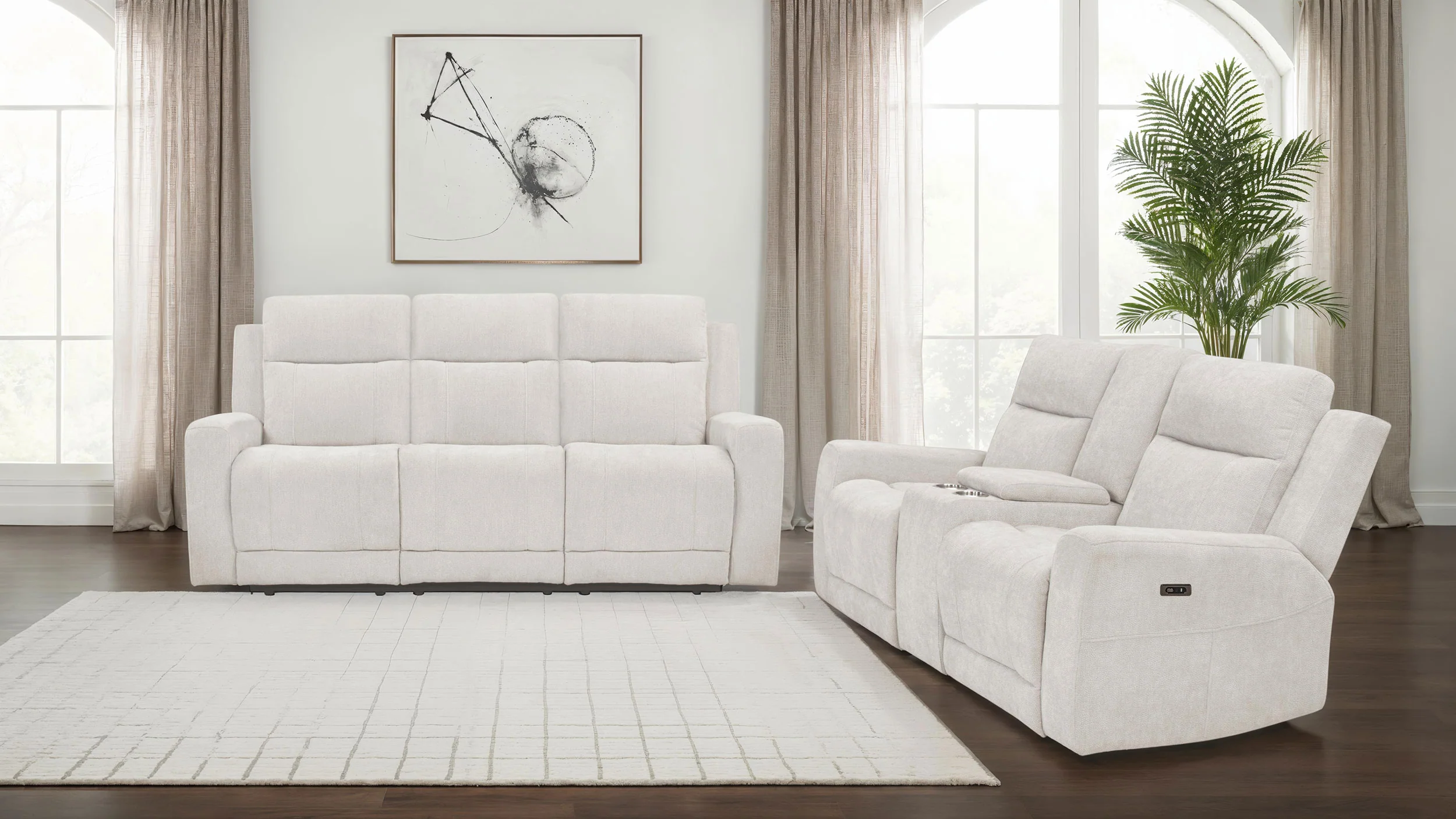 Kennett 2-Piece Chenille Power Reclining Sofa Set, Ivory - Image 2