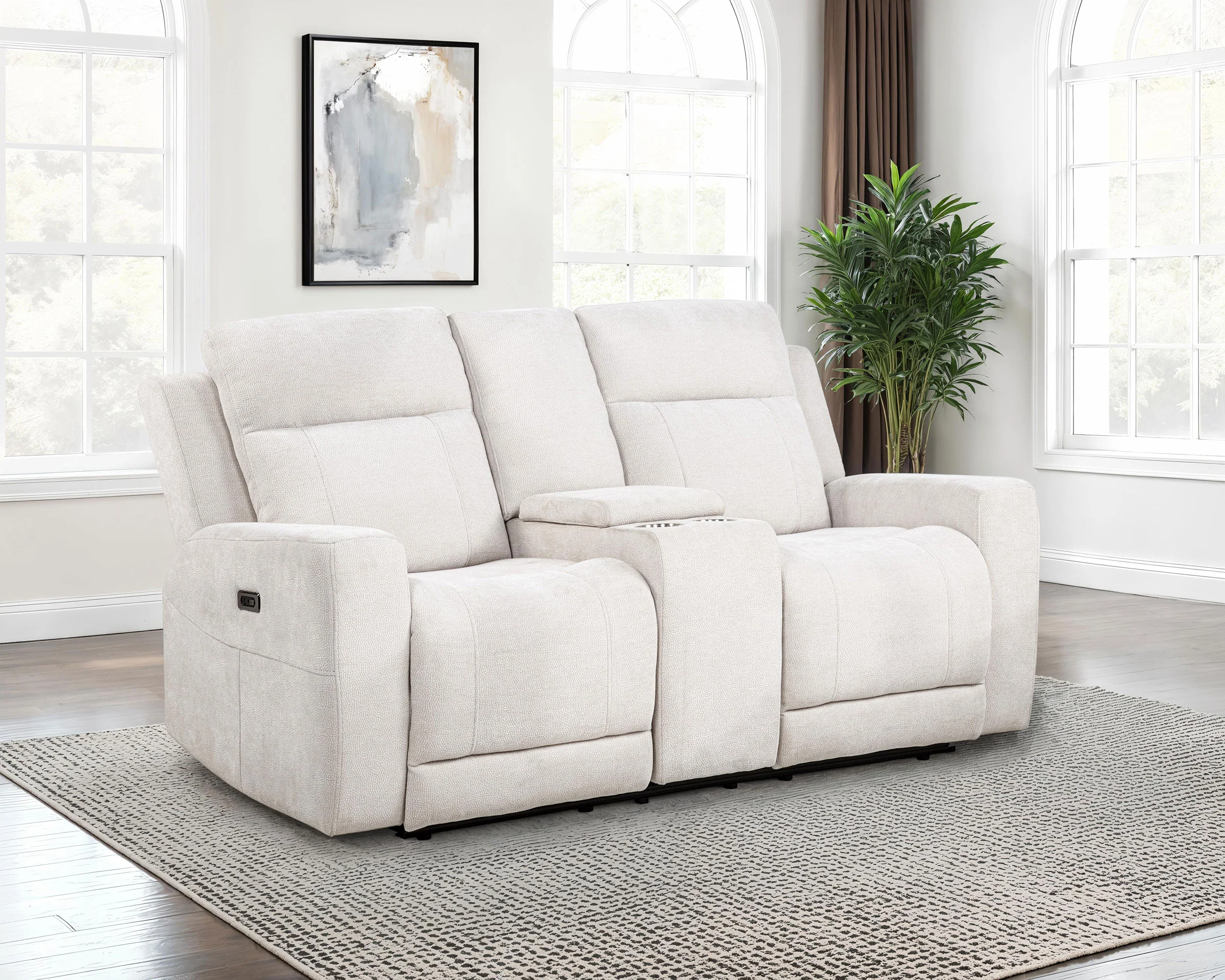 Kennett Chenille Power Reclining Loveseat in Ivory - Image 4