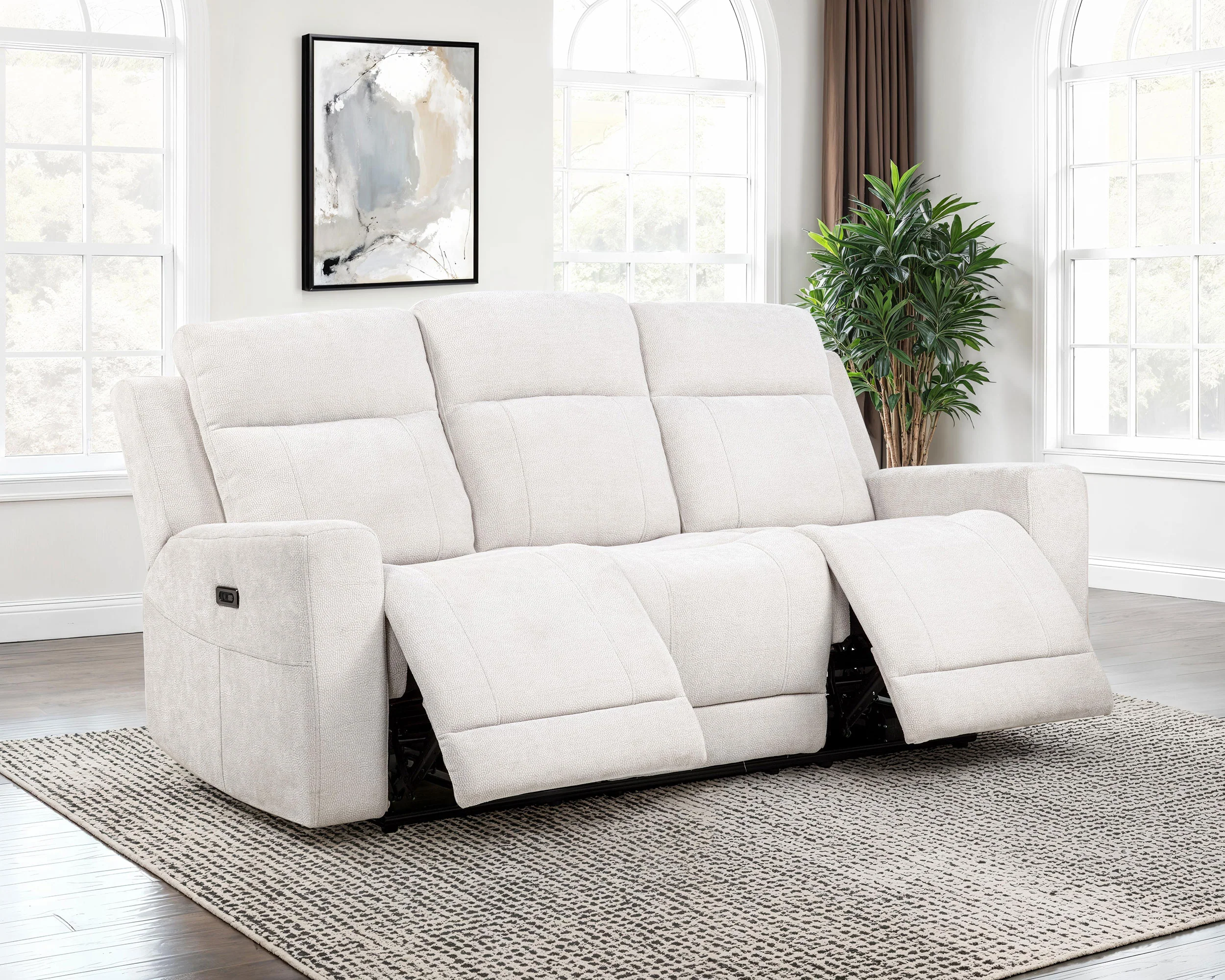 Kennett Chenille Upholstered Power Reclining Sofa Ivory - Image 5