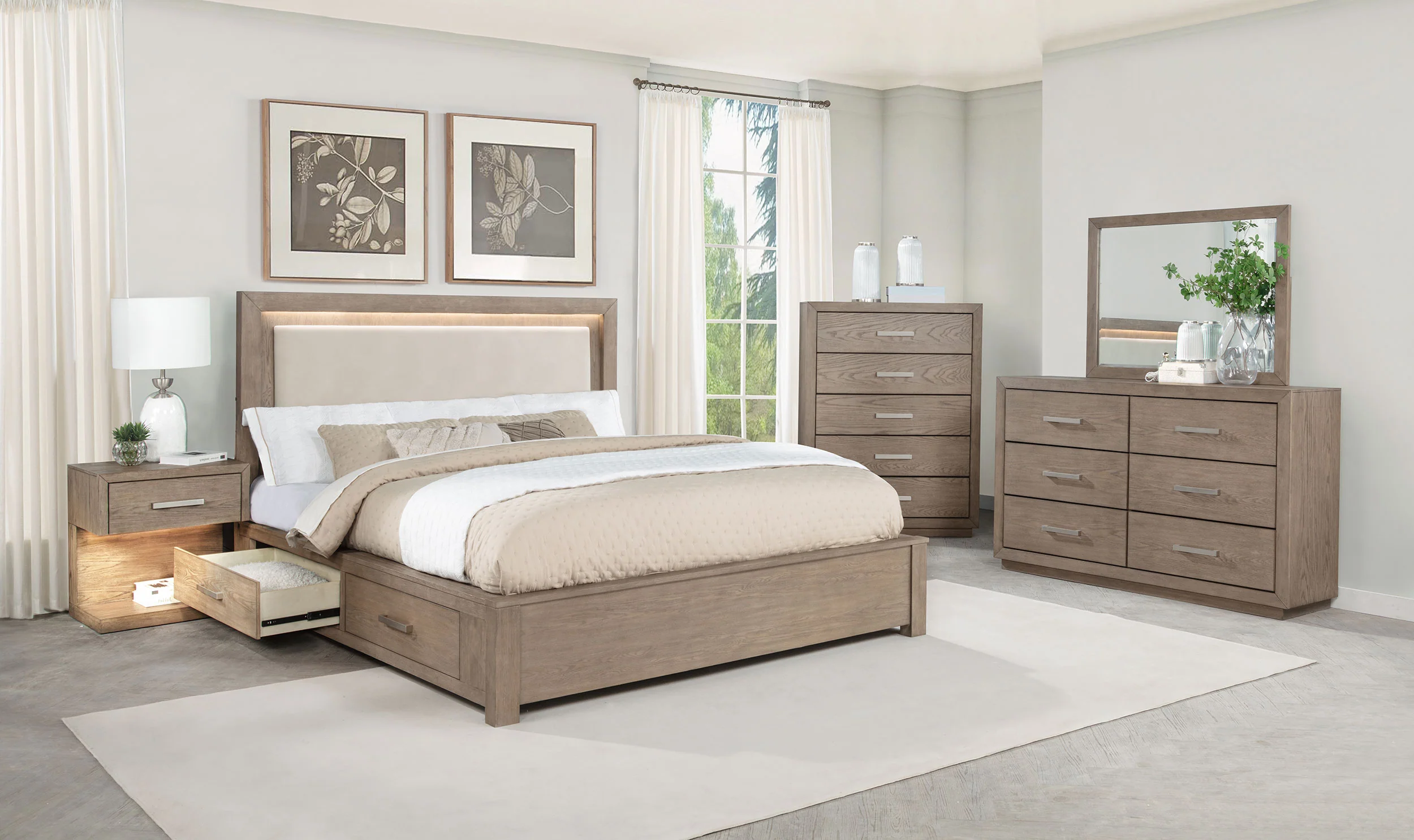 Kenora 1-Drawer Nightstand with LED Light, Barley Brown - Image 13