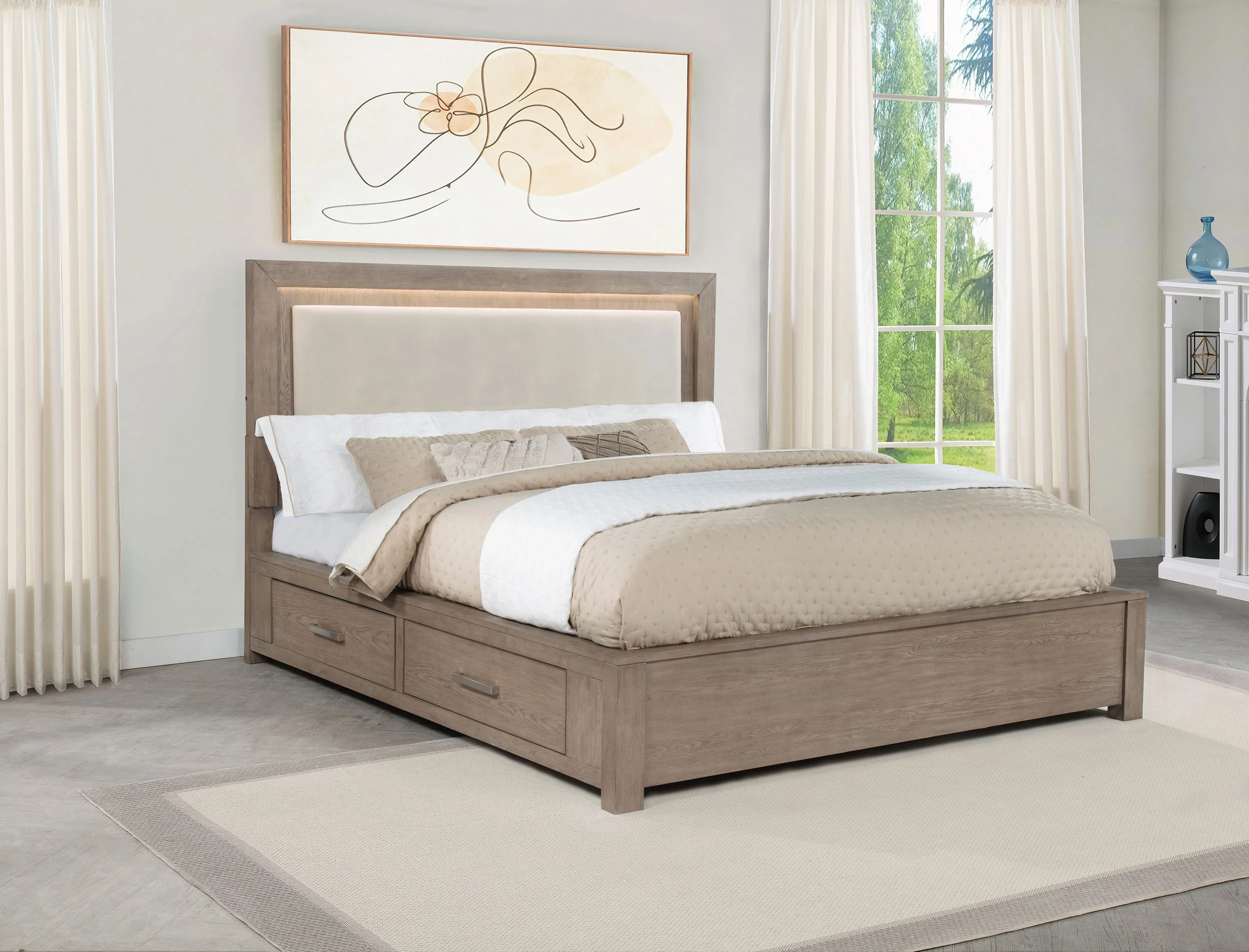 Kenora 56-Inch Eastern King LED Storage Bed in Barley Brown - Image 3