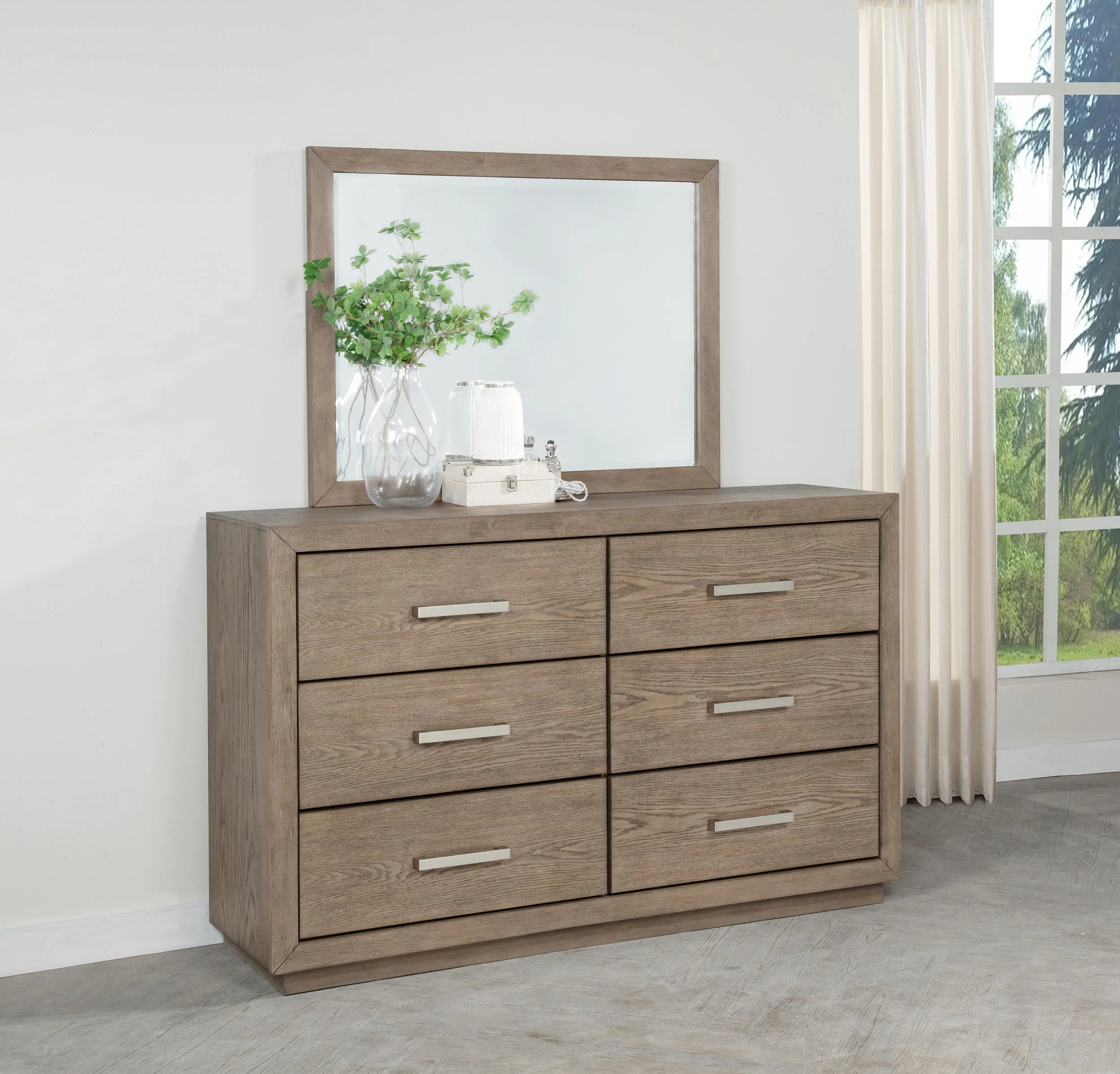 Kenora 6-Drawer Dresser and Mirror in Barley Brown - Image 3
