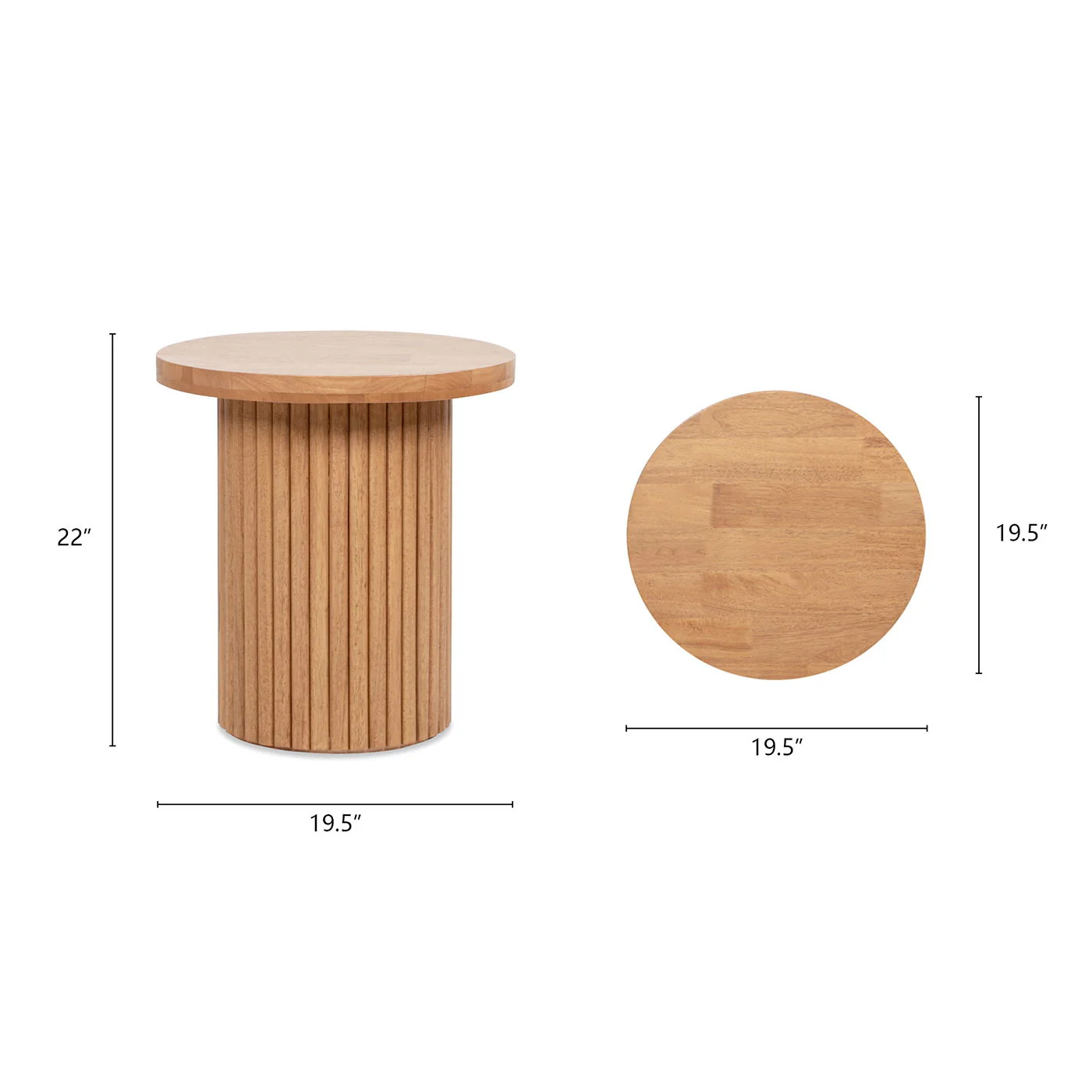 Kenzie - Fluted Pillar Round Accent Side Table - Light Natural Brown - Image 6
