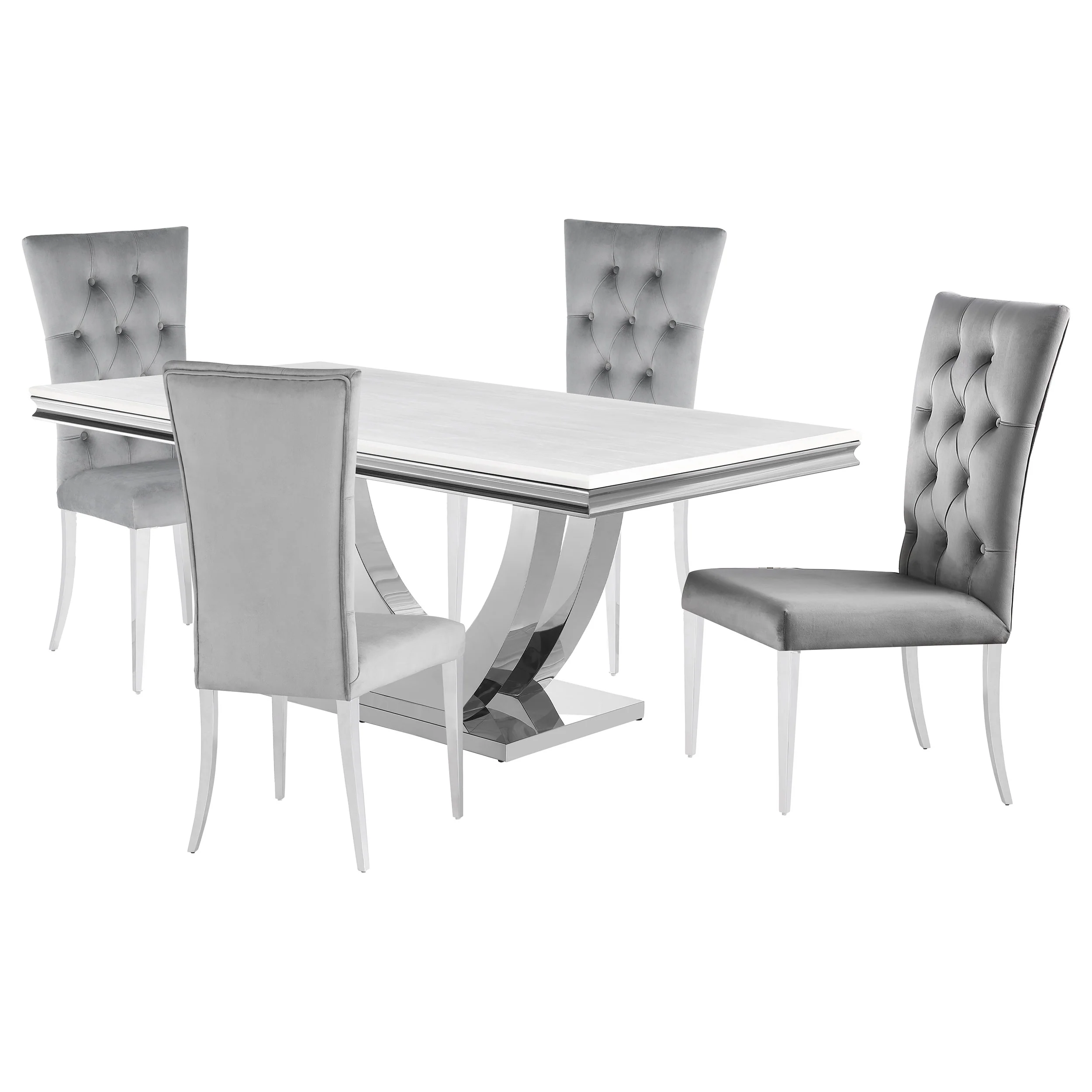 Kerwin 5-Piece Dining Set with Grey Velvet Chairs
