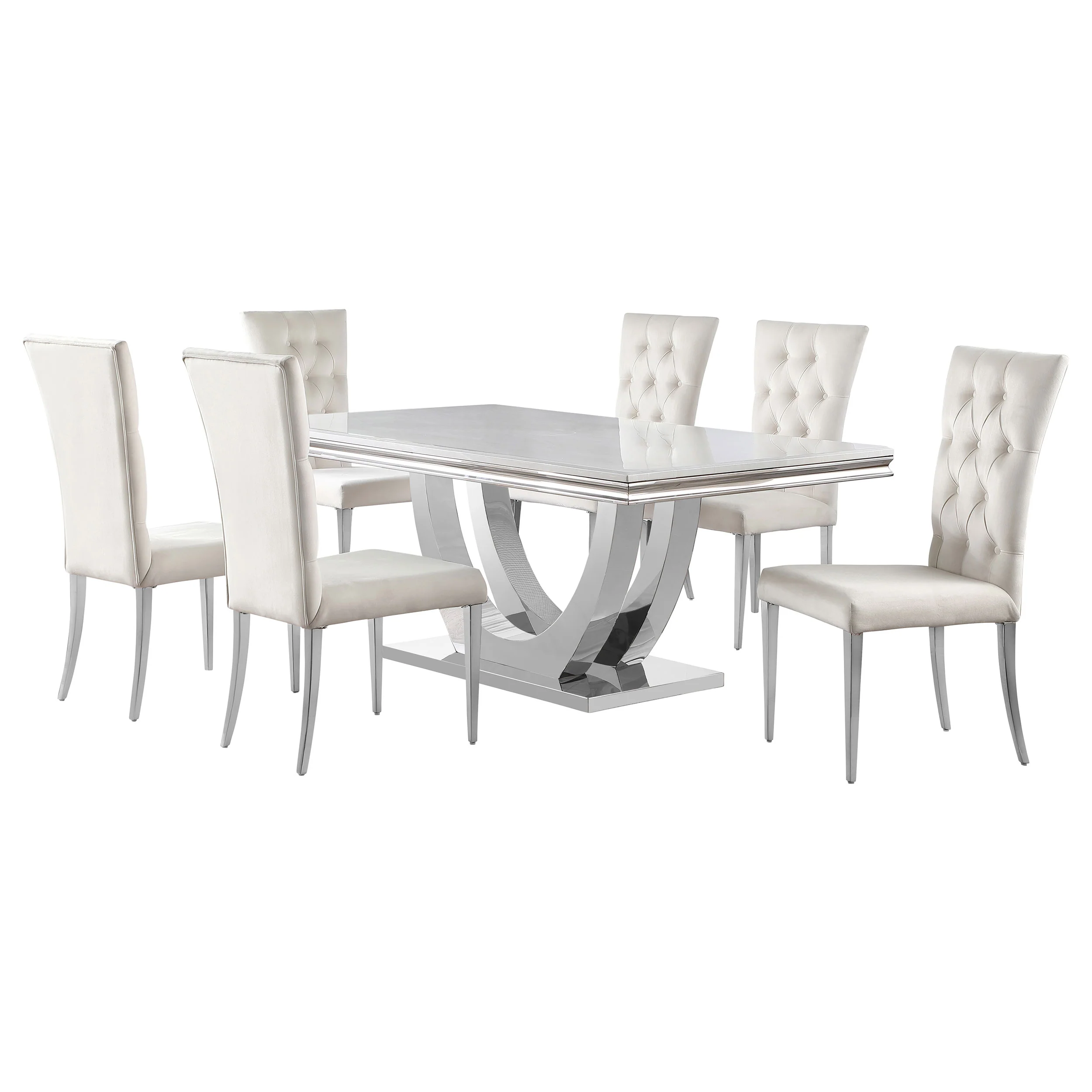 Kerwin 7-Piece Dining Table Set, White and Chrome - Image 2
