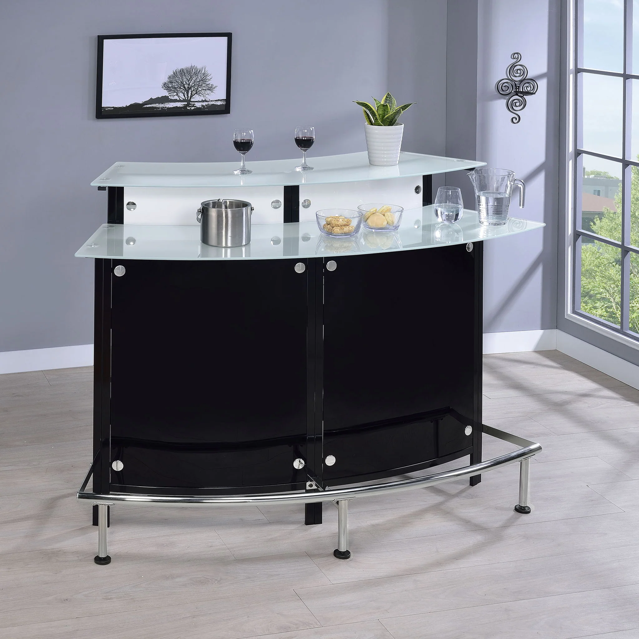 Keystone - Home Bar With Stemware & Wine Storage - Black - Image 2