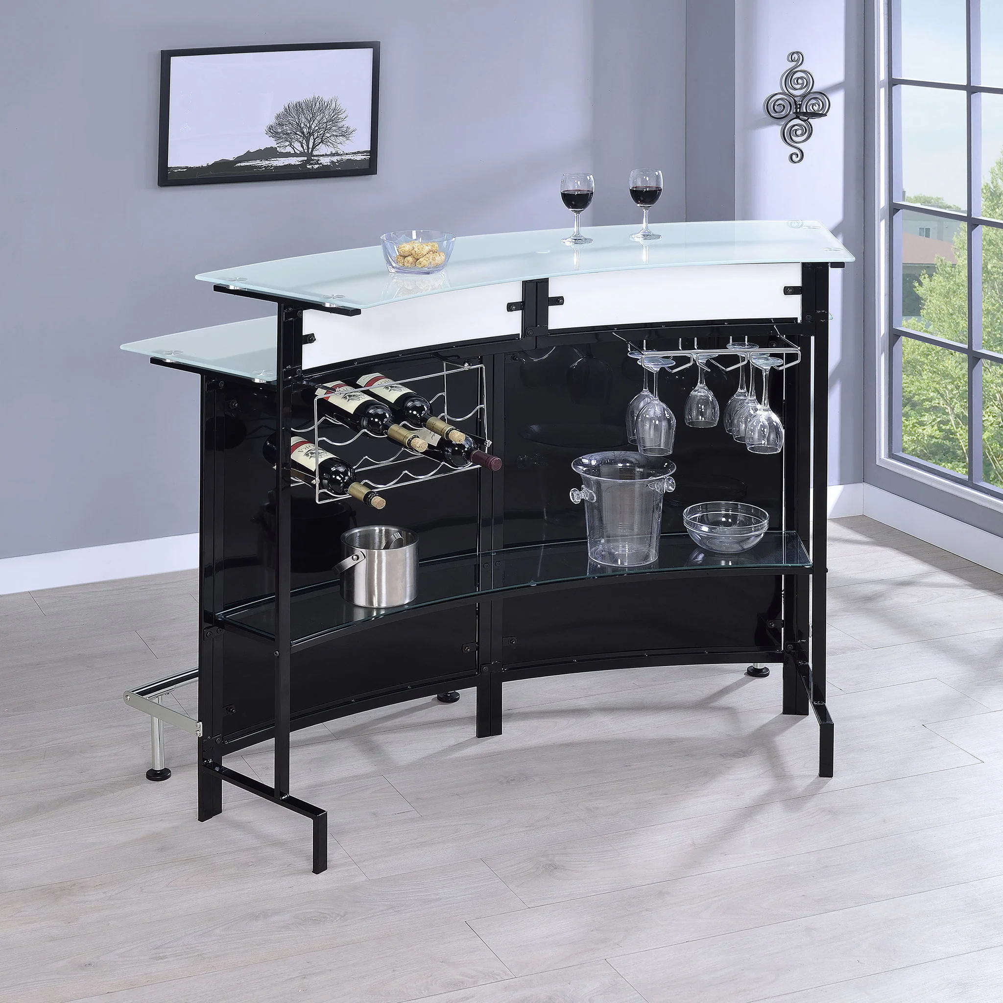 Keystone - Home Bar With Stemware & Wine Storage - Black - Image 7