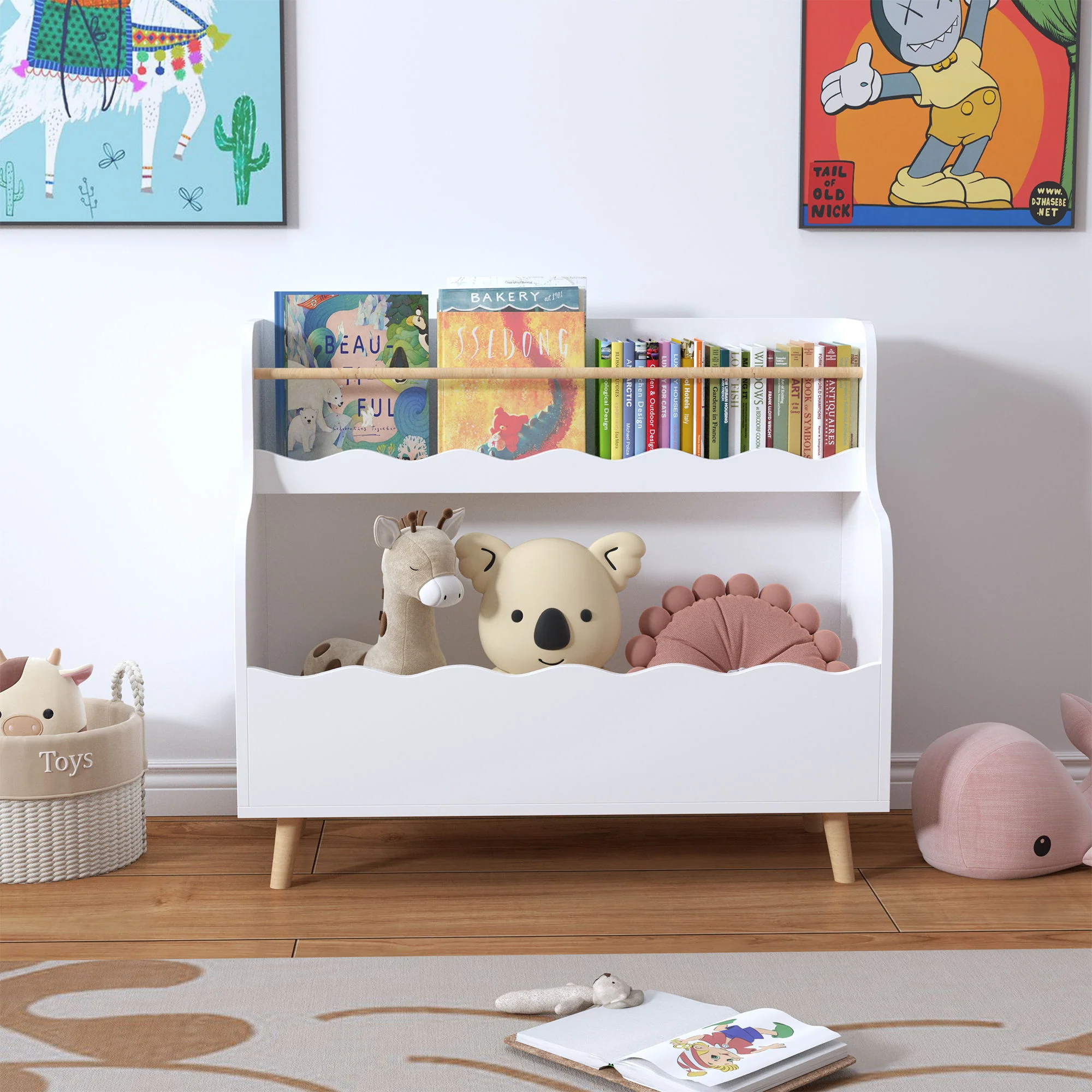 Kids Bookcase, Children Book Organizer Toy Storage Cabinet - White - Image 9