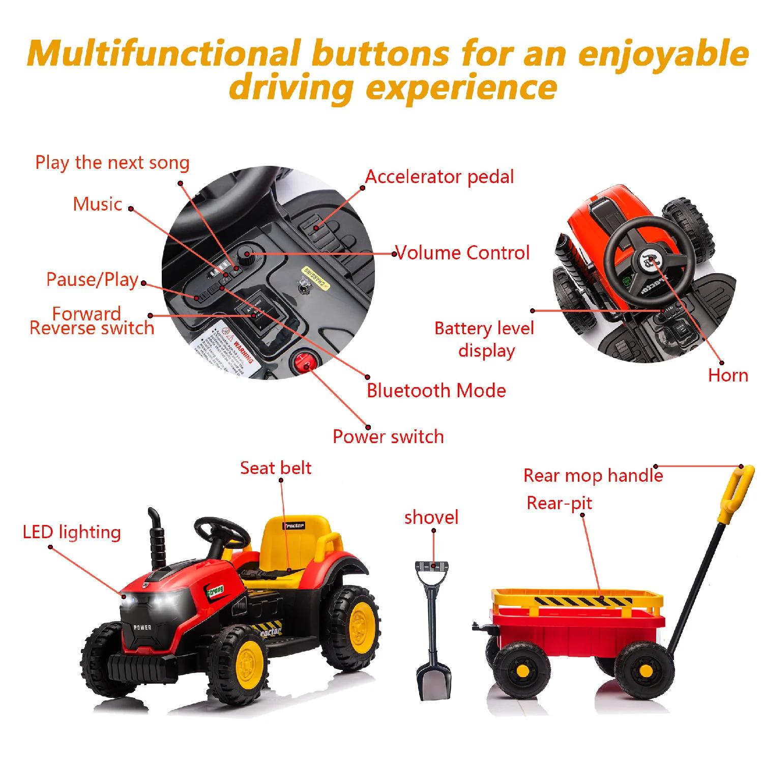 Kids Electric Ride On Tractor With Trailer - Image 10
