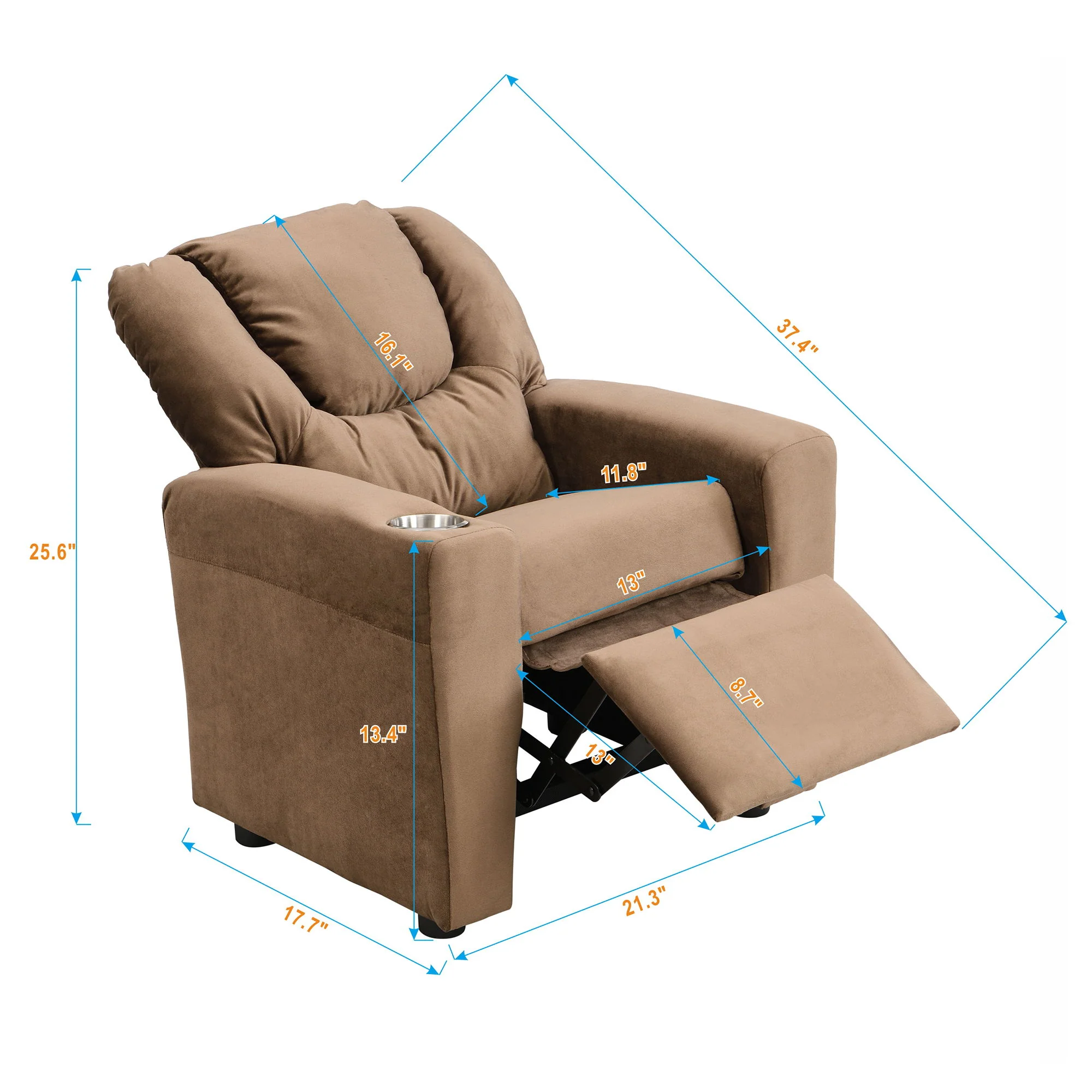 Kids Recliner Chair, Kids Upholstered Couch With Two Cup Holder, Footrest, Backrest, Toddlers Recliner With Headrest And Footrest - Black - Image 5