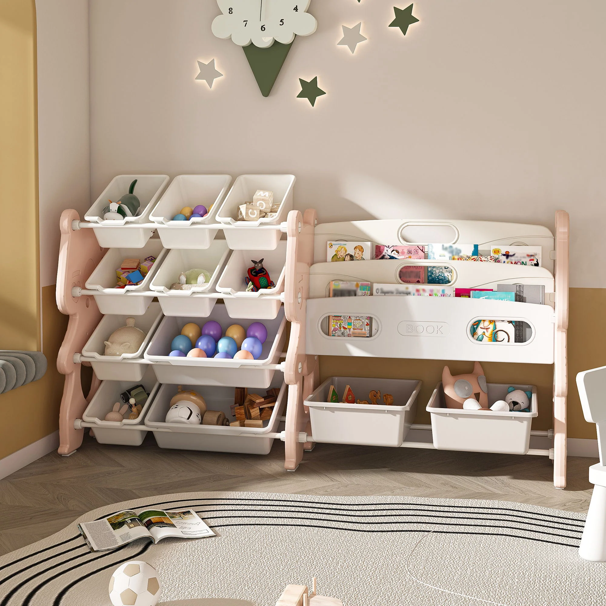 Kids Toy Storage Organizer With 2 Tier Bookshelf, Toy Storage With 12 Bins - Image 7
