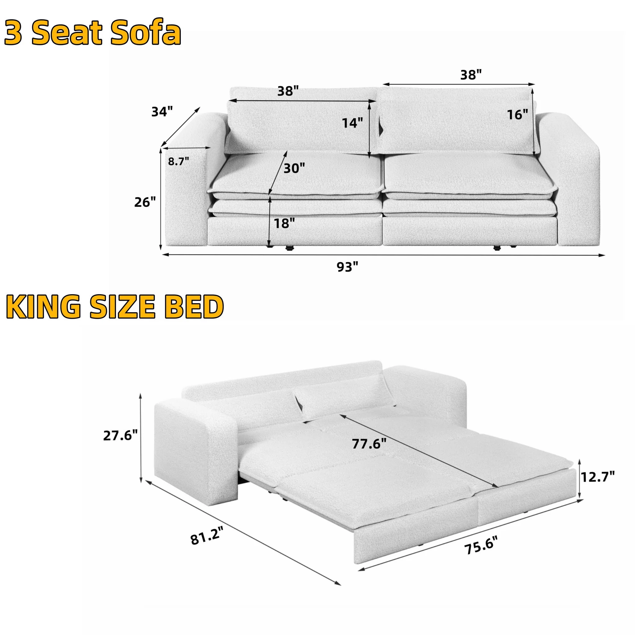 King Size Sleeper Pull Out Sofa Bed, 3 In 1 Convertible Chaise Lounge With 2 Pillows For Living Room - Camel - Image 2