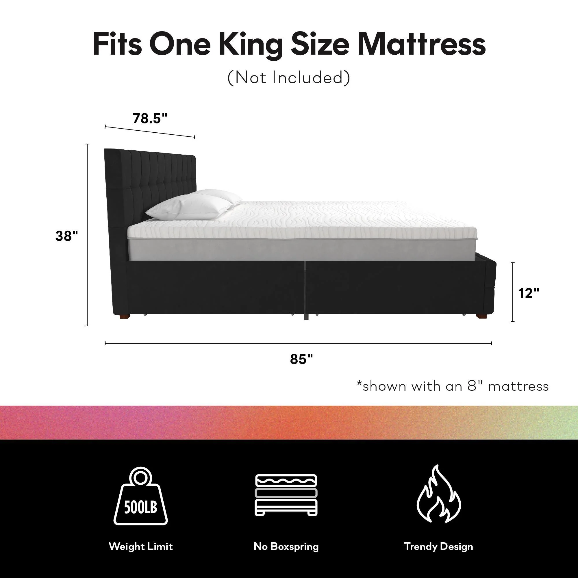 King Upholstered Bed With Storage - Black - Image 4