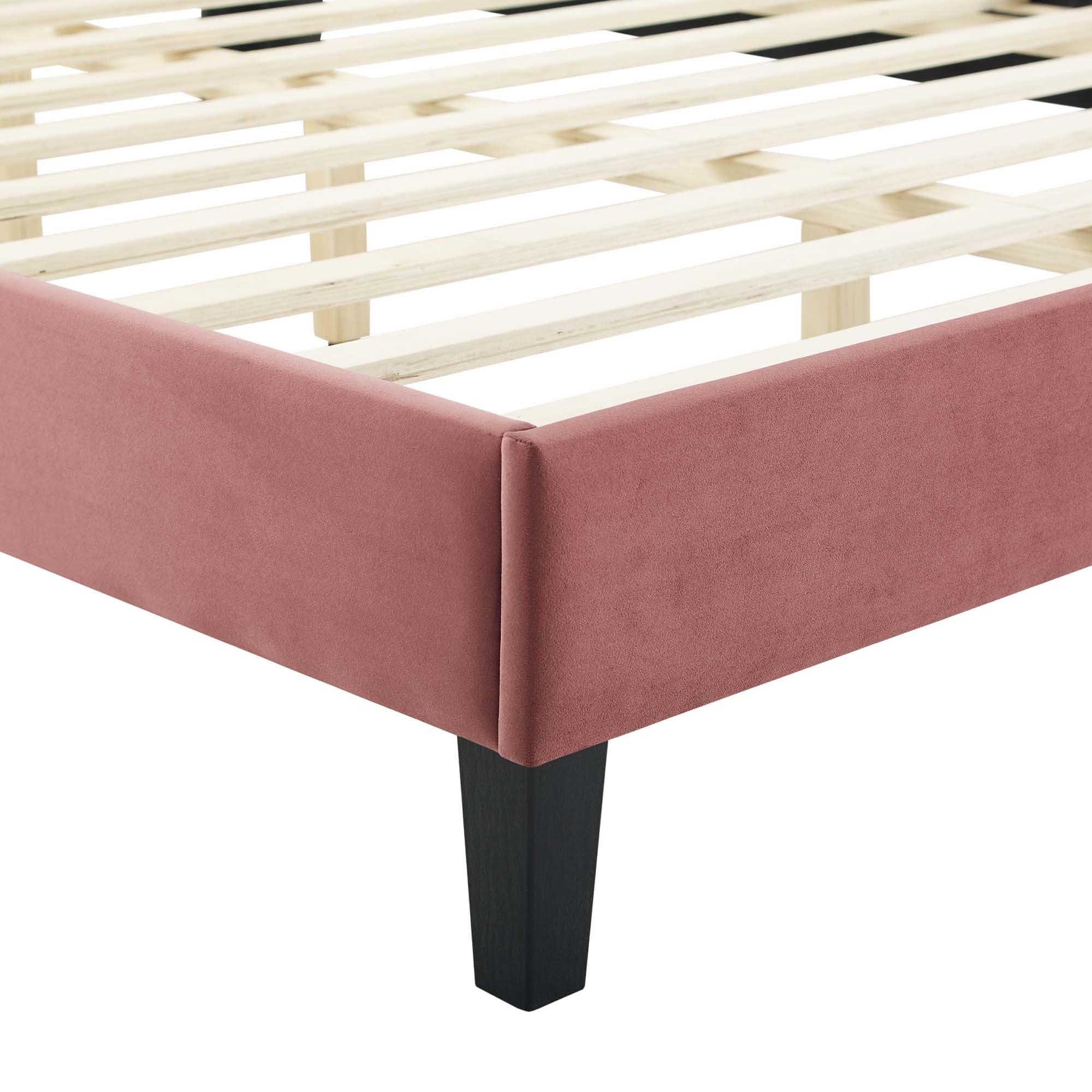 King Upholstered Platform Bed with Nailhead Trim Performance Velvet - Image 5