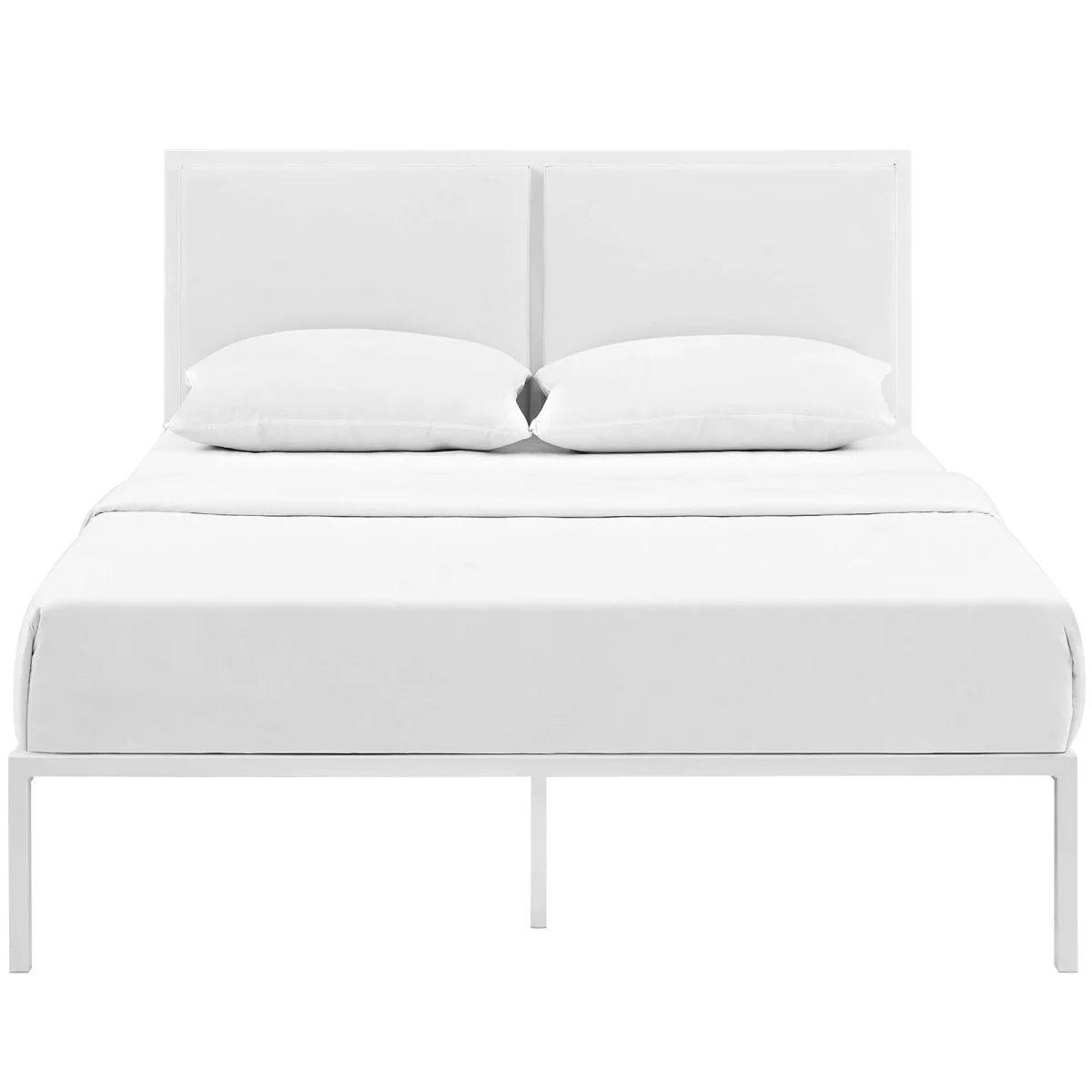 King Upholstered Vinyl and Steel Platform Bed in White - Image 5