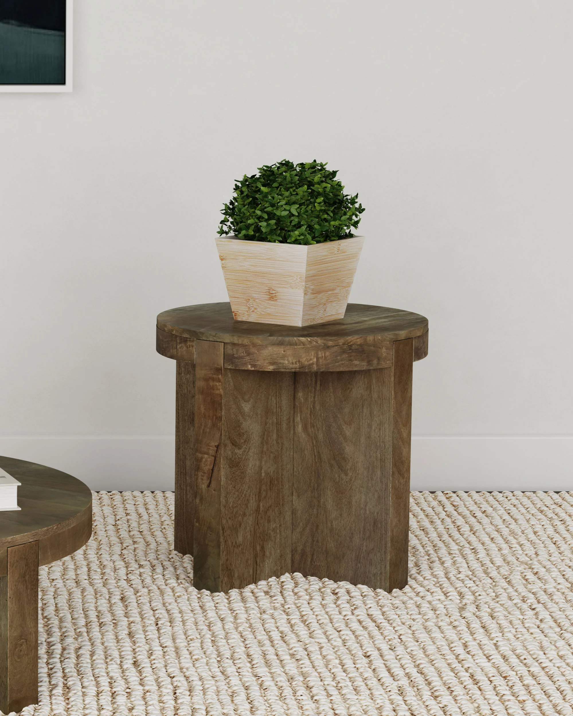 Kinkaid Round Solid Mango Wood End Table, Brown - Image 2