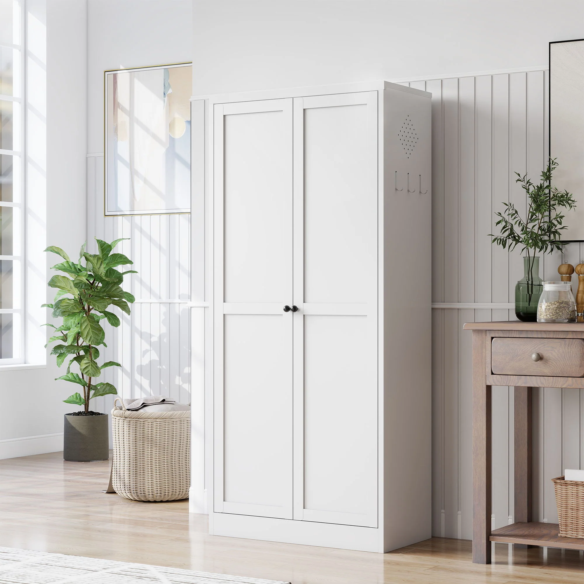 Kitchen Pantry Cabinet Adjustable Storage With 4 Shelves, Heavy Duty Freestanding Pantry Organizer - White - Image 7