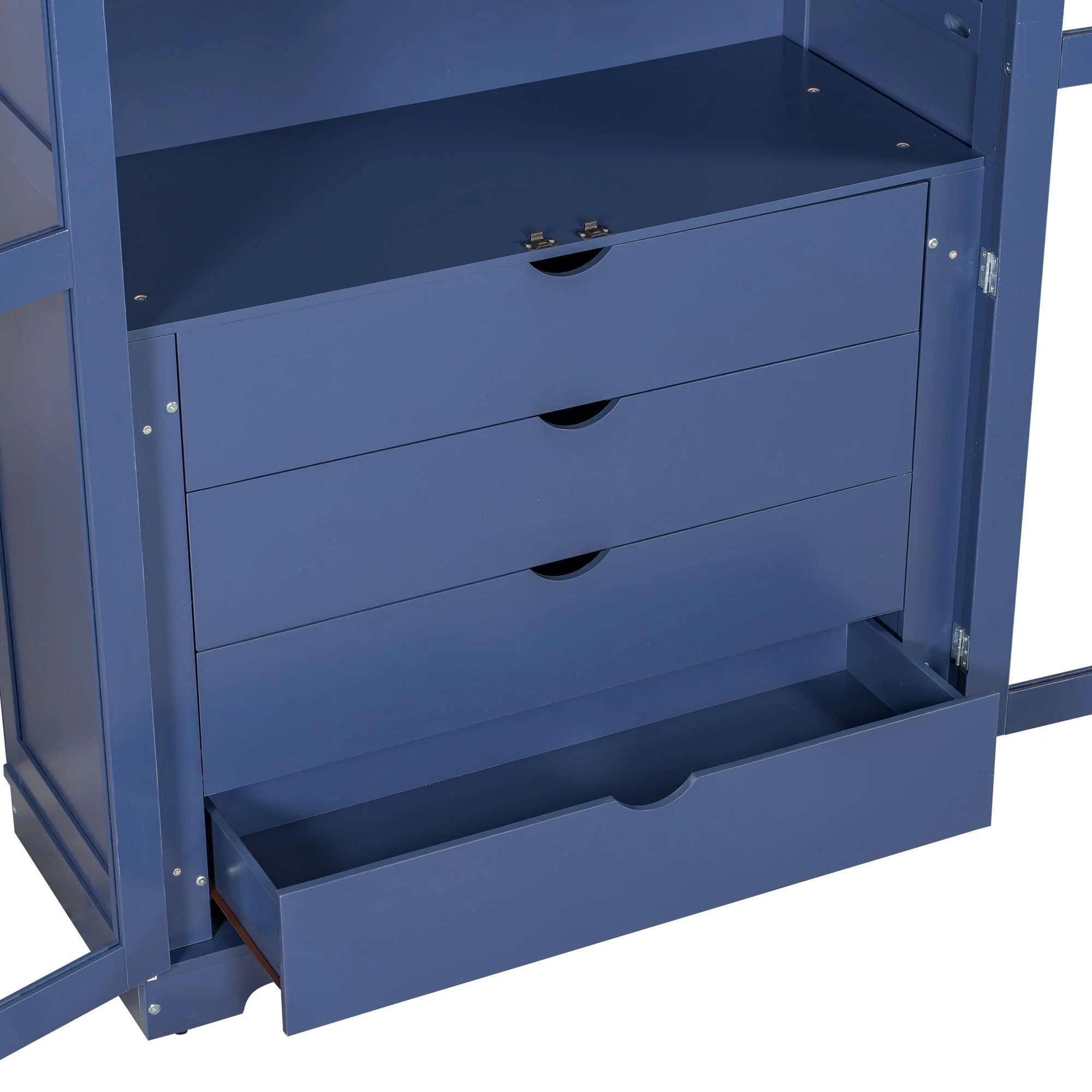Kitchen Pantry, Freestanding Kitchen Storage Cabinet Display Cabinet With Glass Doors And 4 Built In Drawers For Living Room, Home Office - Blue - Image 7