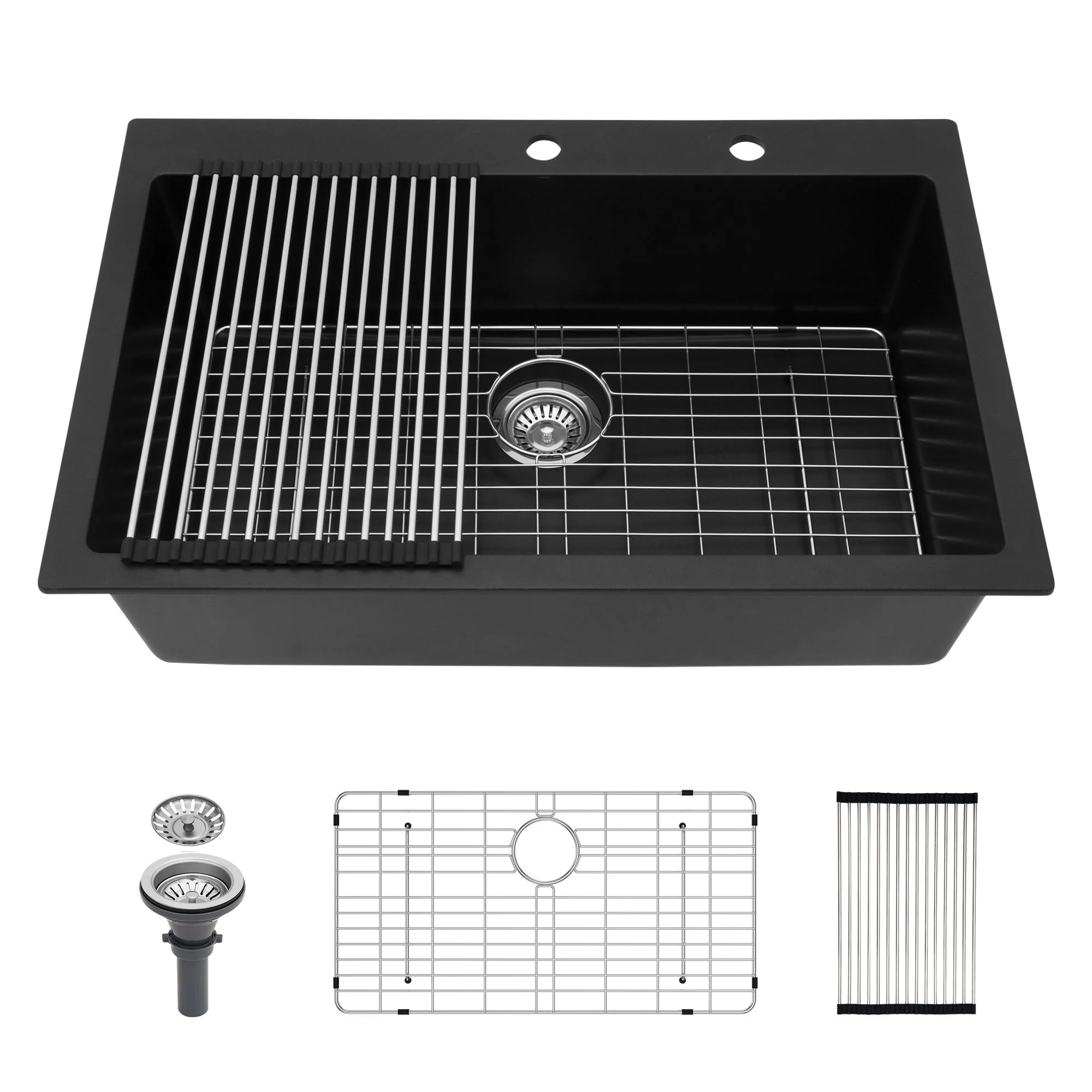 Kitchen Sink Granite Composite Drop In Sink With Durable Material - Black
