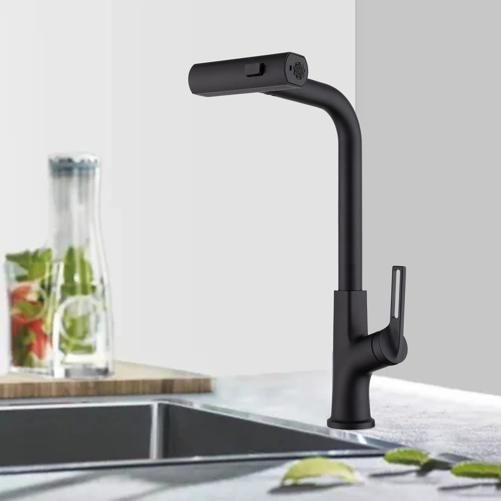 Kitchen Waterfall Faucet With Pull Down Sprayer, Single Handle, 360 Degree Rotating - Image 8