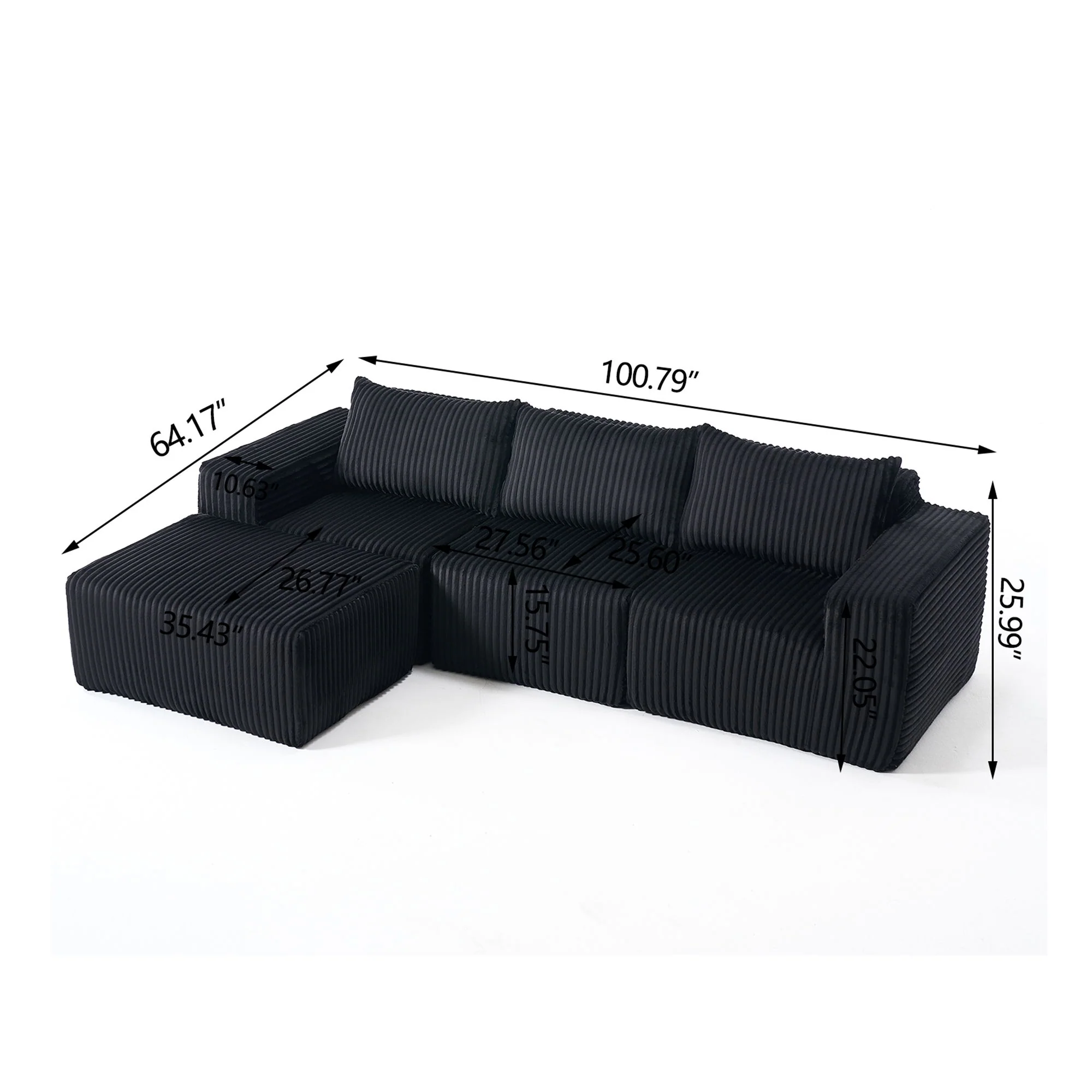 L - Shape Modern Minimalist Modular Sectional Sofa, Upholstered Cloud Couch With Deep Seats - Image 9