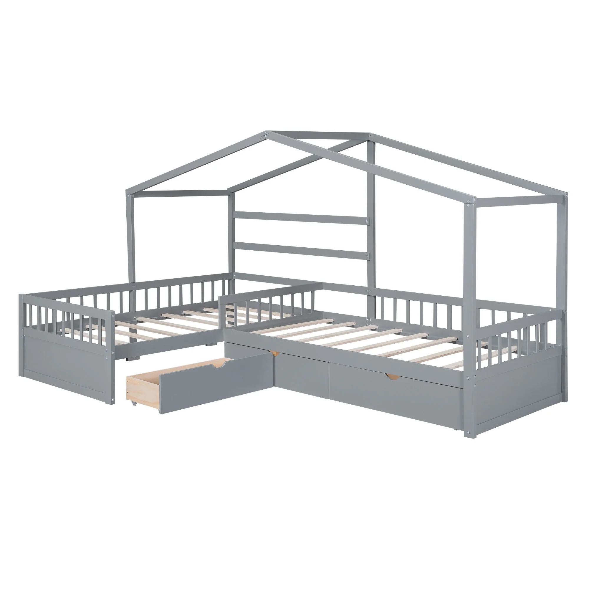 L Shape Platform Bed With 3 Storage Drawers - Image 6