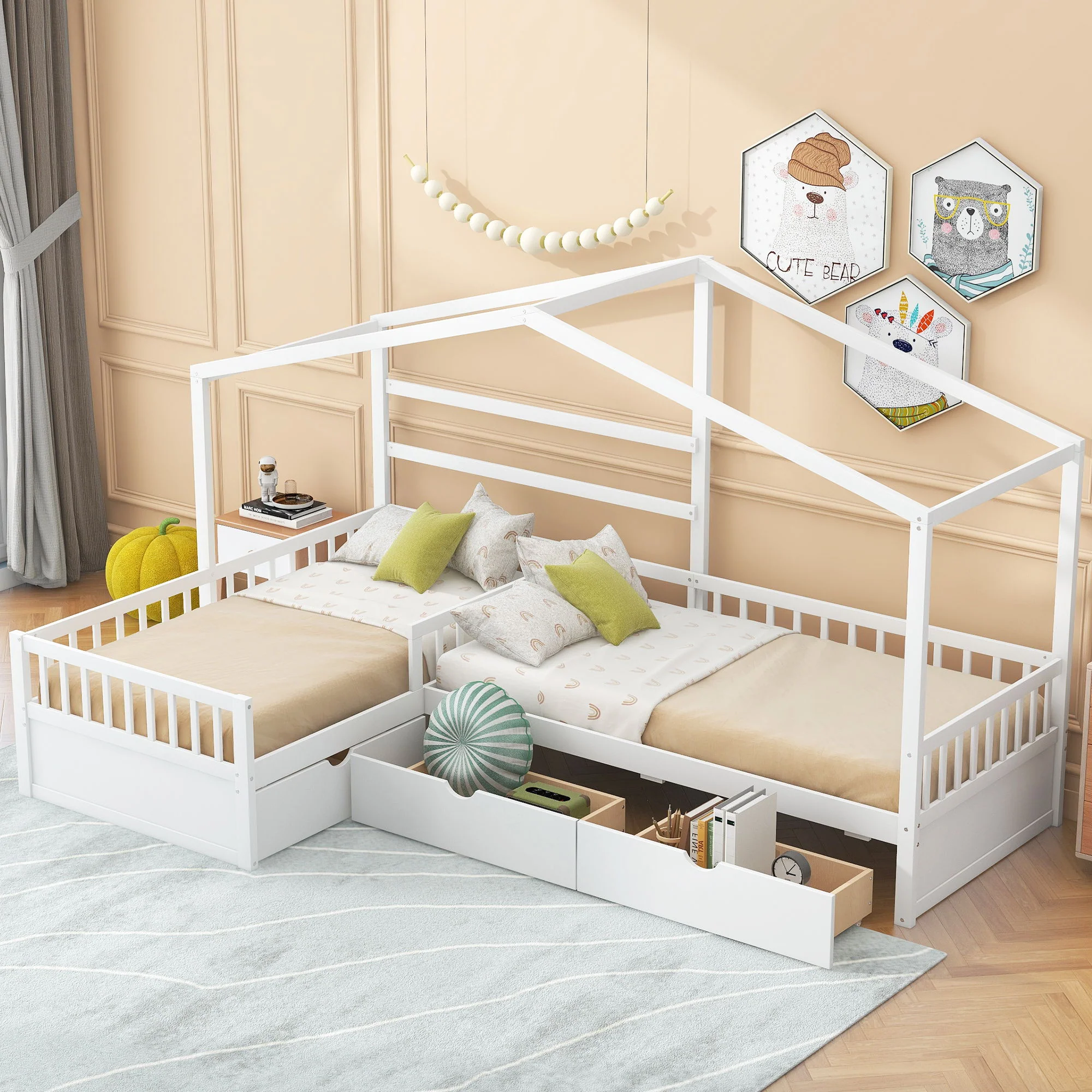 L Shape Platform Bed With 3 Storage Drawers - Image 9