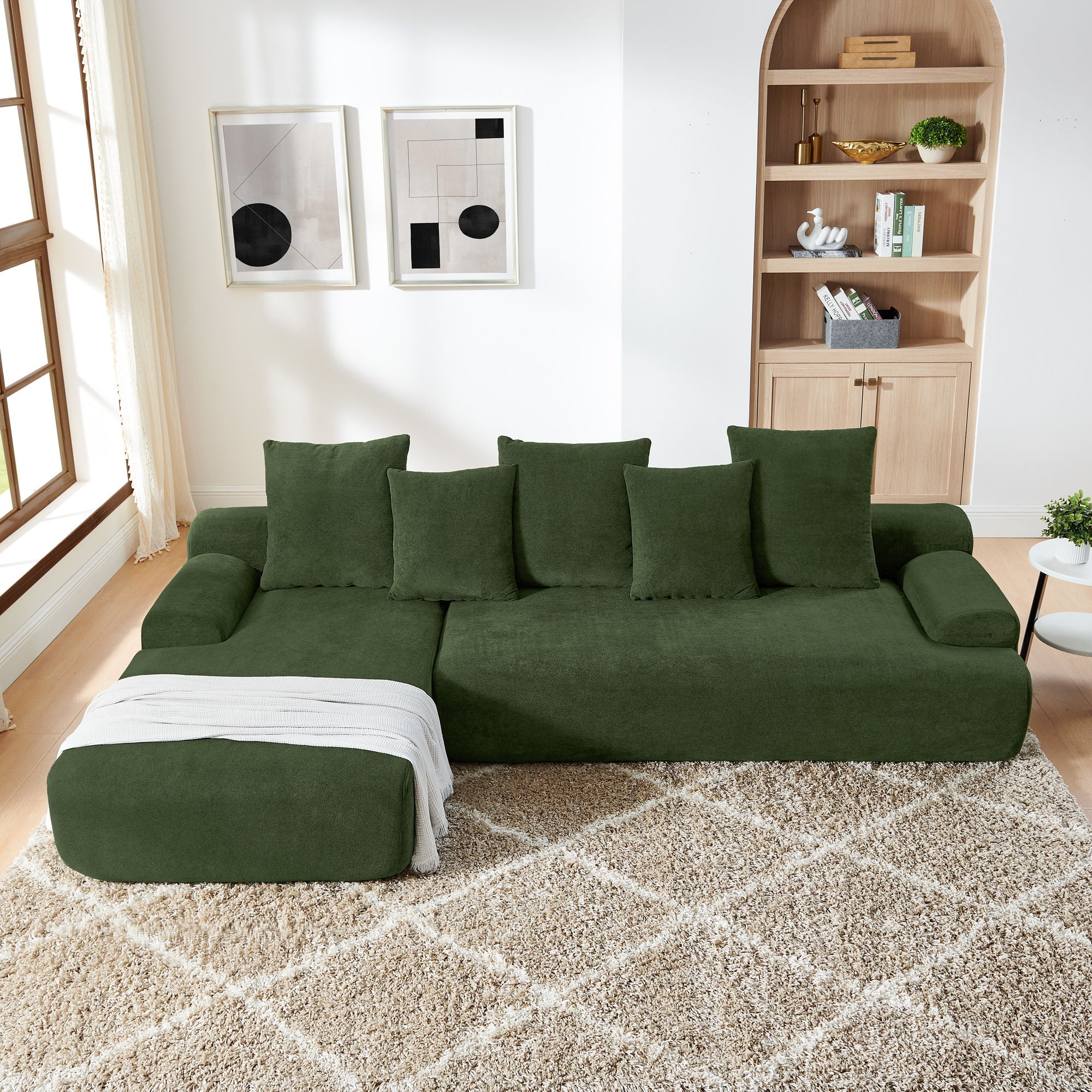 L-Shape Sectional Sofa, Modular Compressed Couch For Living Room Bedroom, 4 Seater - Green - Image 6