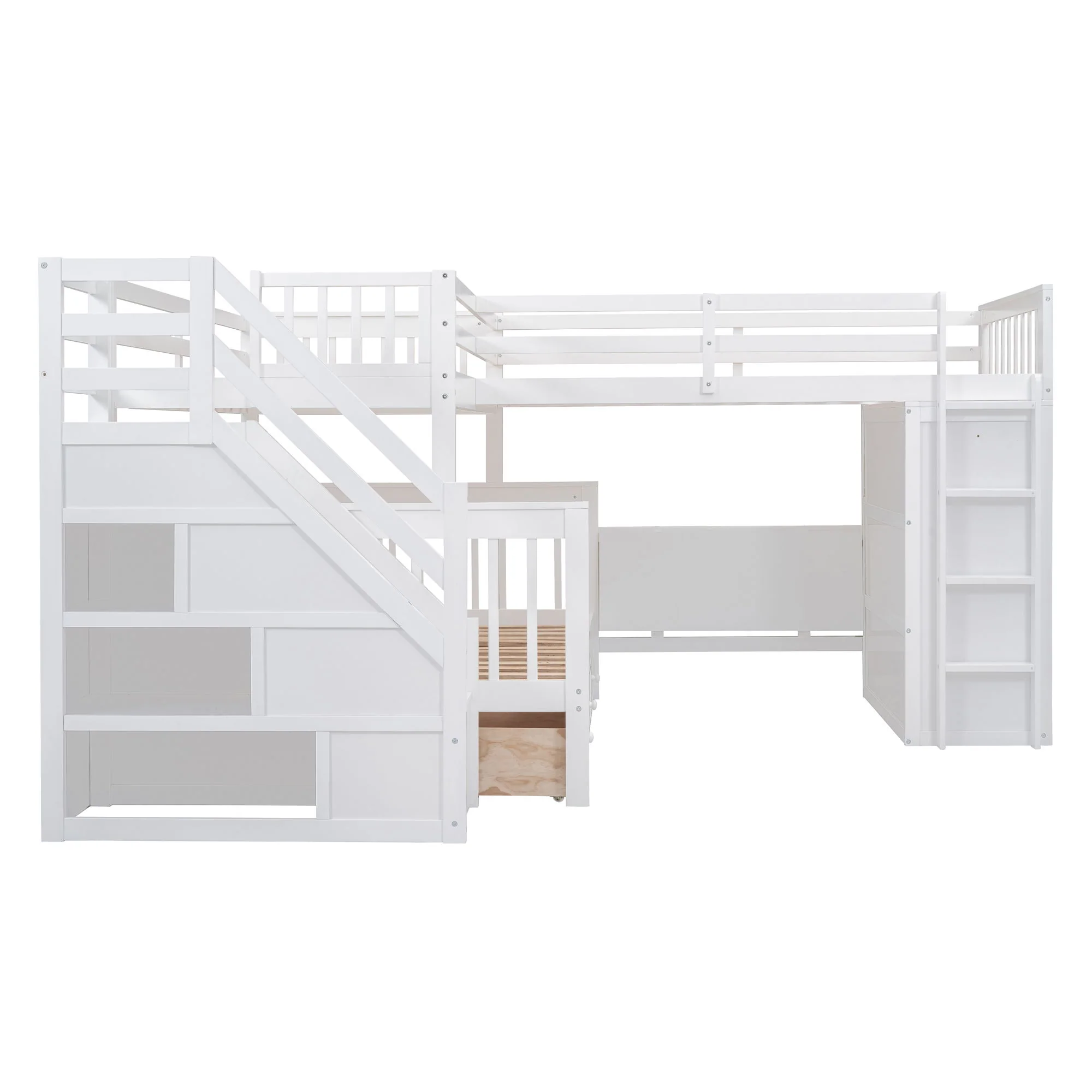 L Shaped Bunk Bed With 3 Drawers, Portable Desk And Wardrobe - Image 3