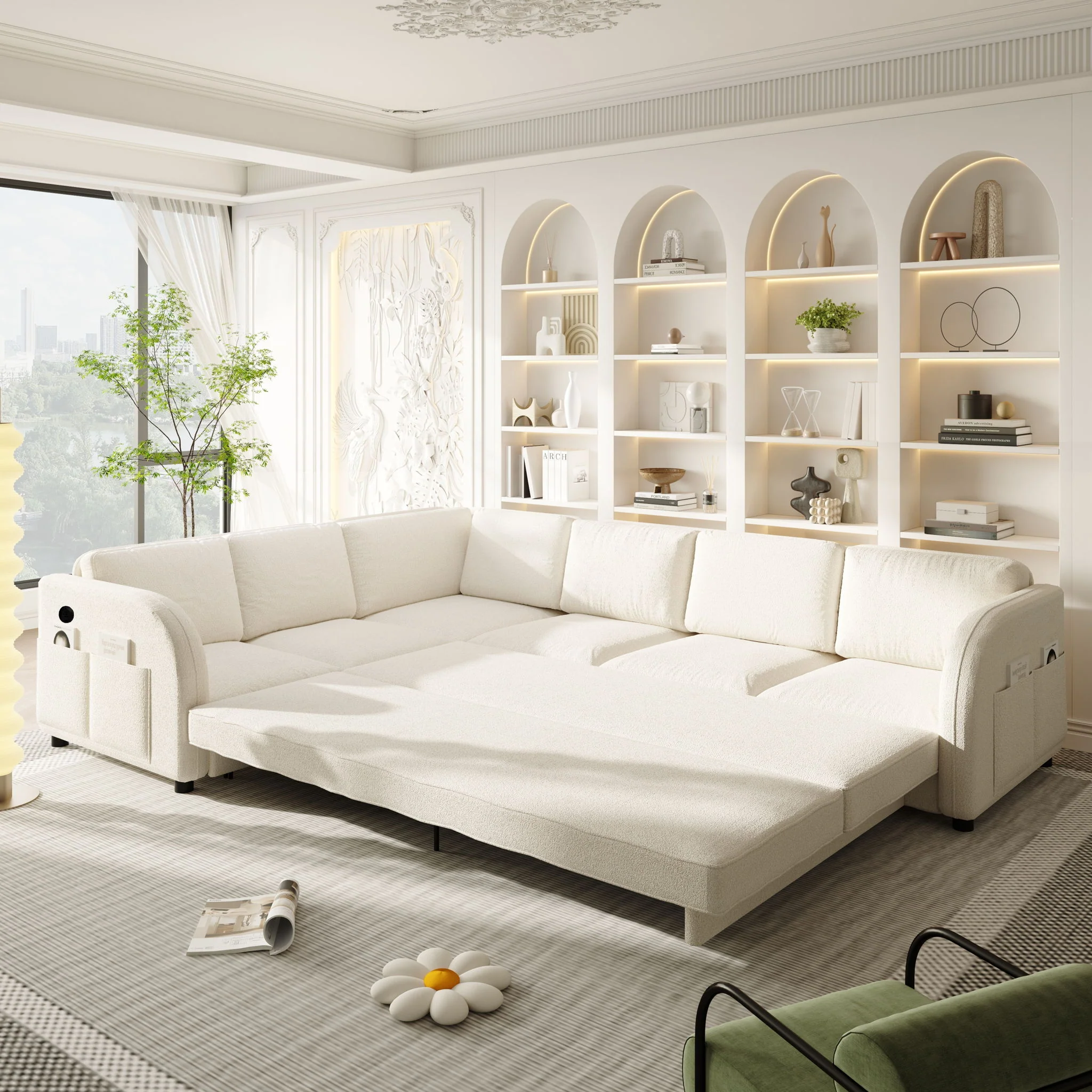 L-Shaped Couch With Pull-Out Bed, Convertible Sleeper Sofa With Side Pocket & USB Port - Image 12