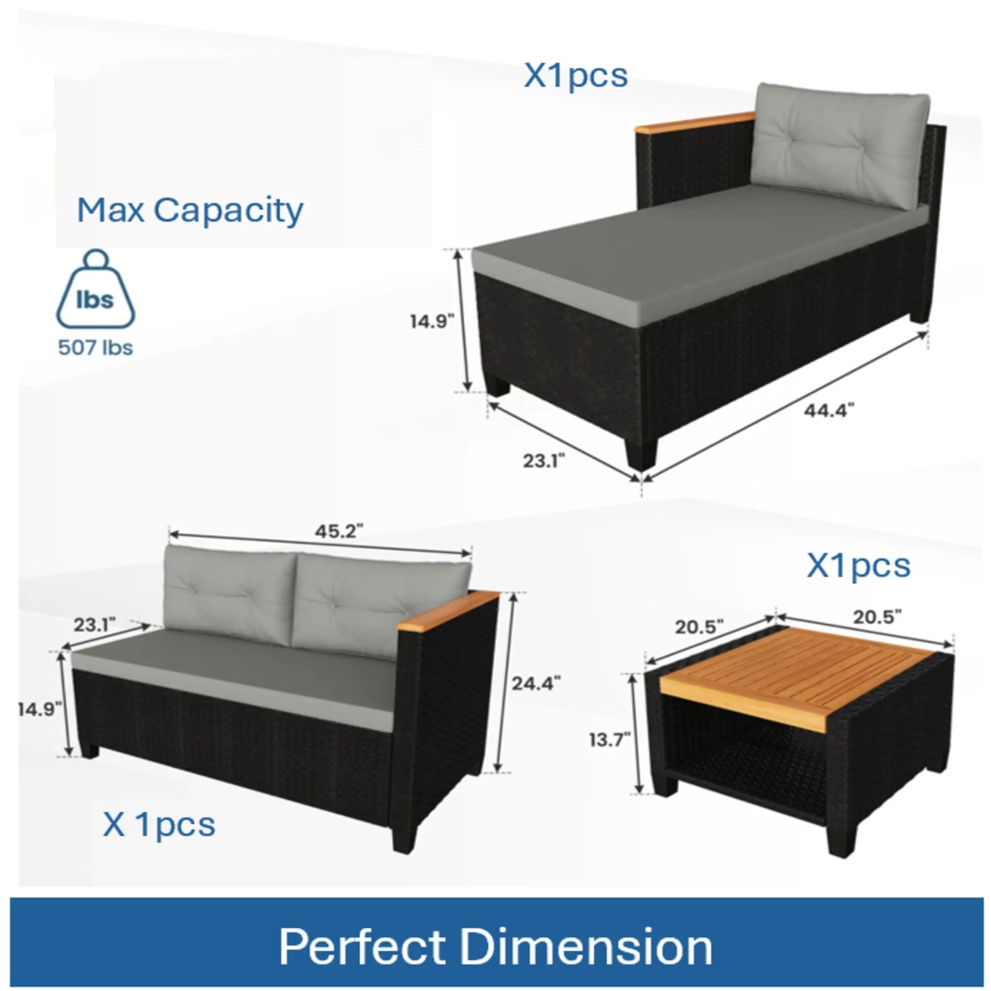 L-Shaped Patio Set With Cushions And Storage Table - Image 15