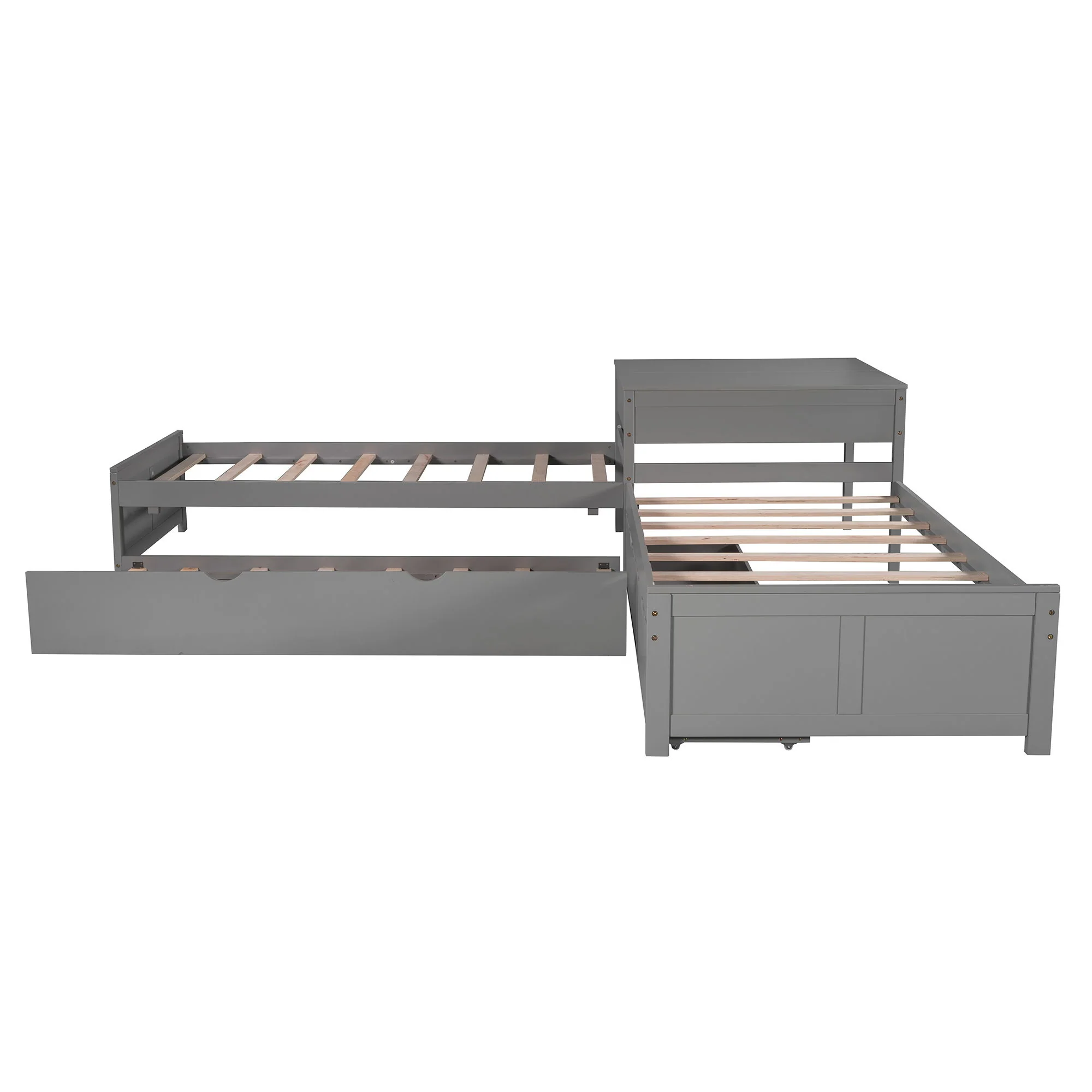 L Shaped Platform Bed With Trundle And Drawers Linked With Built In Desk - Image 10