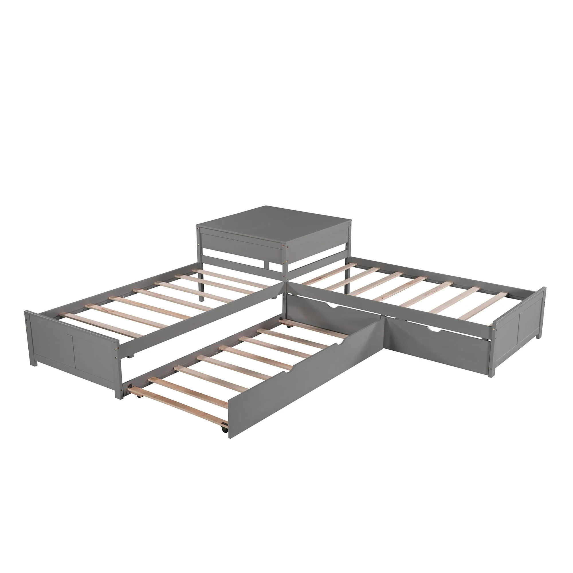 L Shaped Platform Bed With Trundle And Drawers Linked With Built In Desk - Image 27