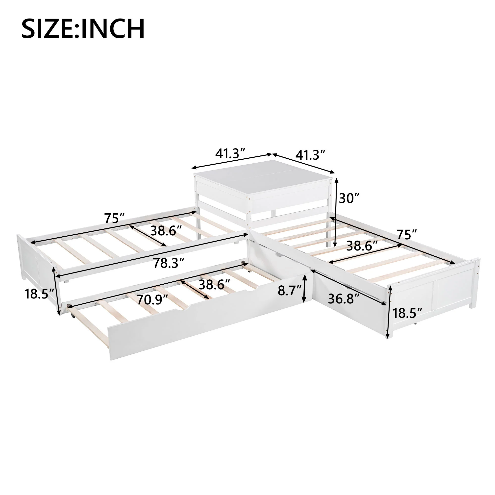 L Shaped Platform Bed With Trundle And Drawers Linked With Built In Desk - Image 9