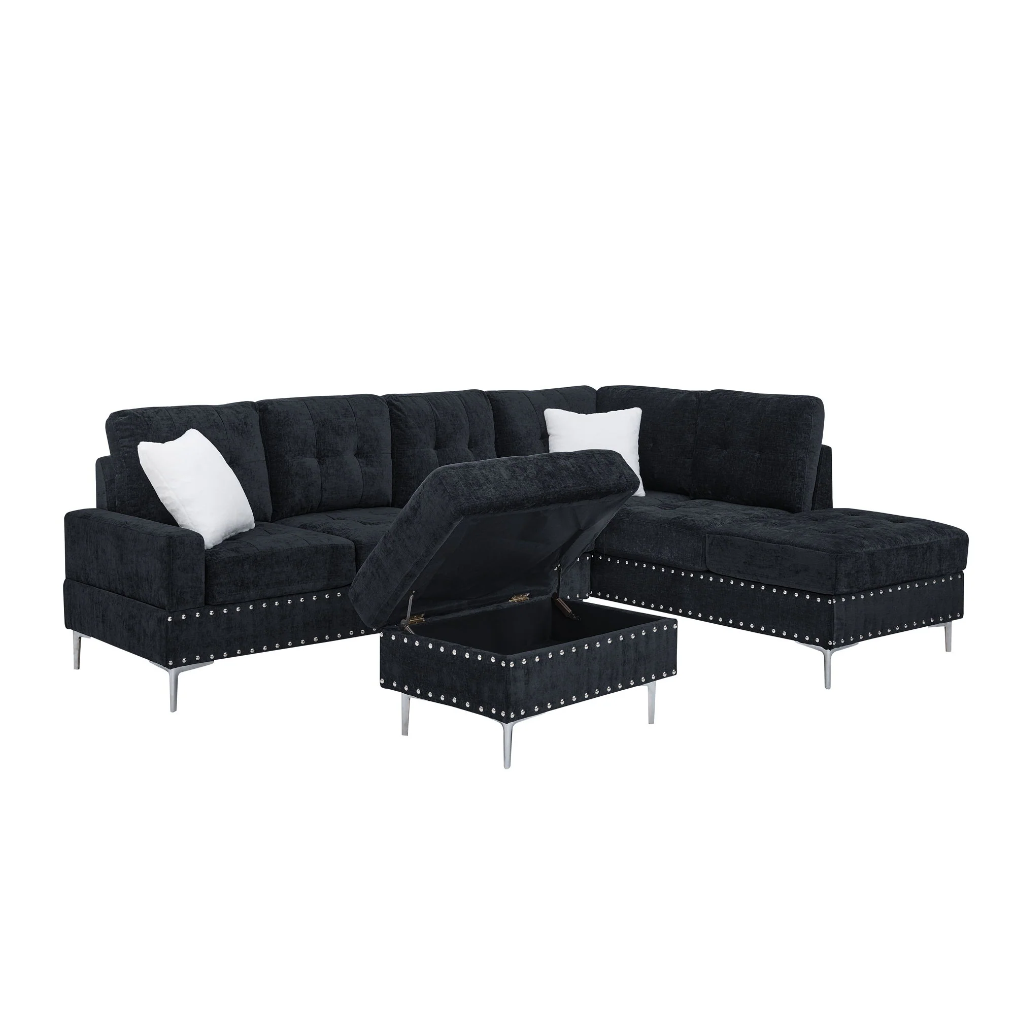 L-Shaped Sectional Sofa With Chaise And Storage Ottoman, Includes 2 Pillows - Image 15