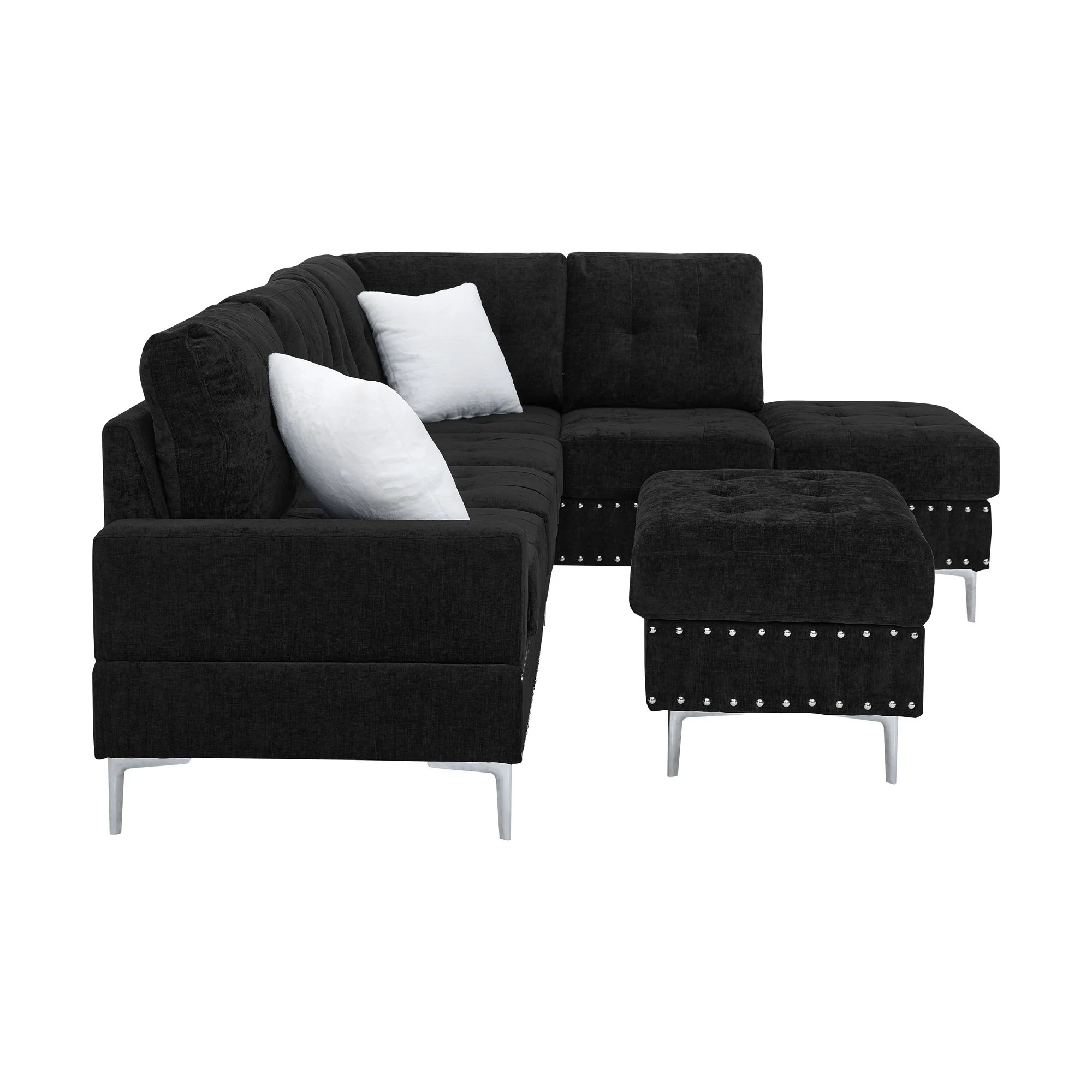 L-Shaped Sectional Sofa With Chaise And Storage Ottoman, Includes 2 Pillows - Image 6
