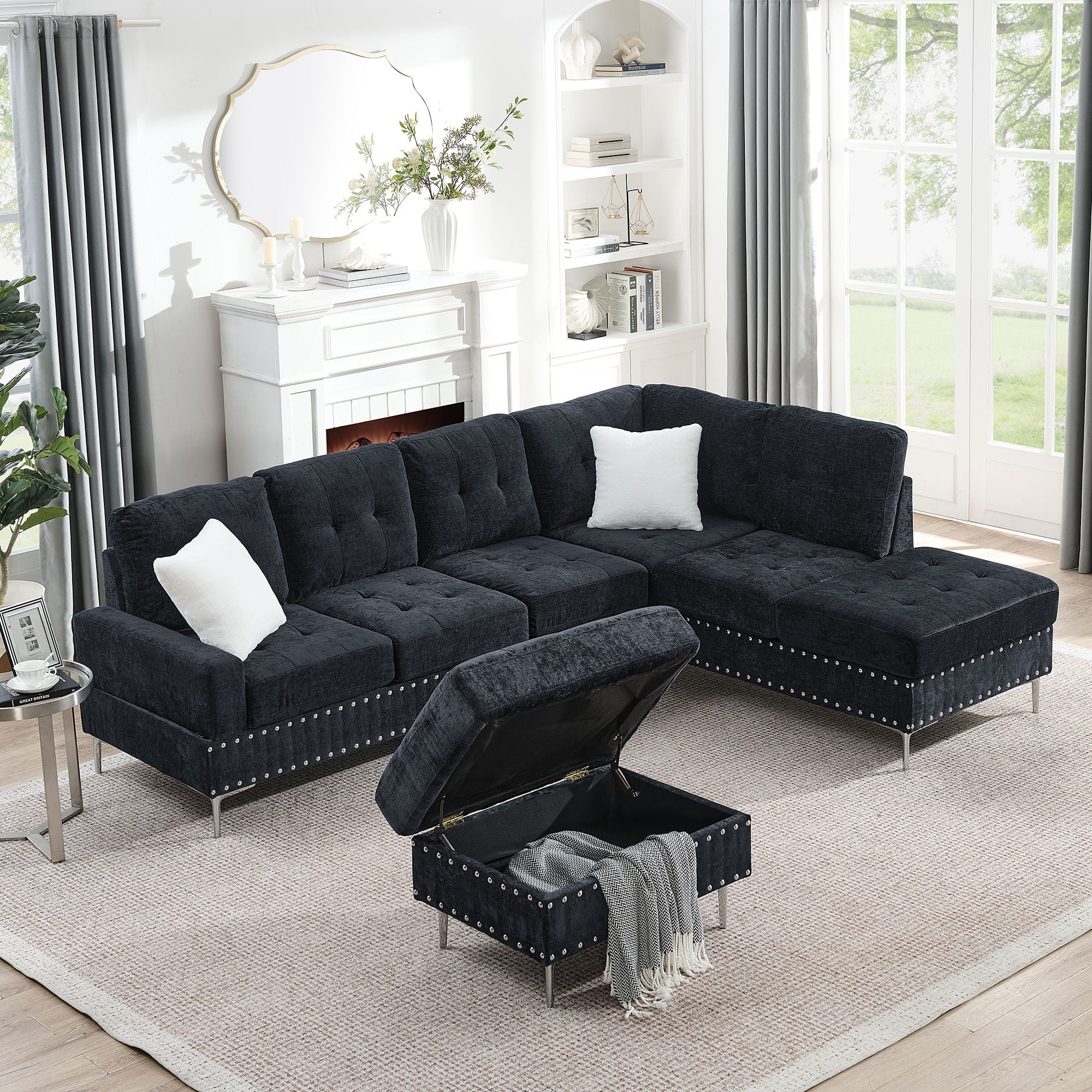 L-Shaped Sectional Sofa With Chaise And Storage Ottoman, Includes 2 Pillows - Image 8
