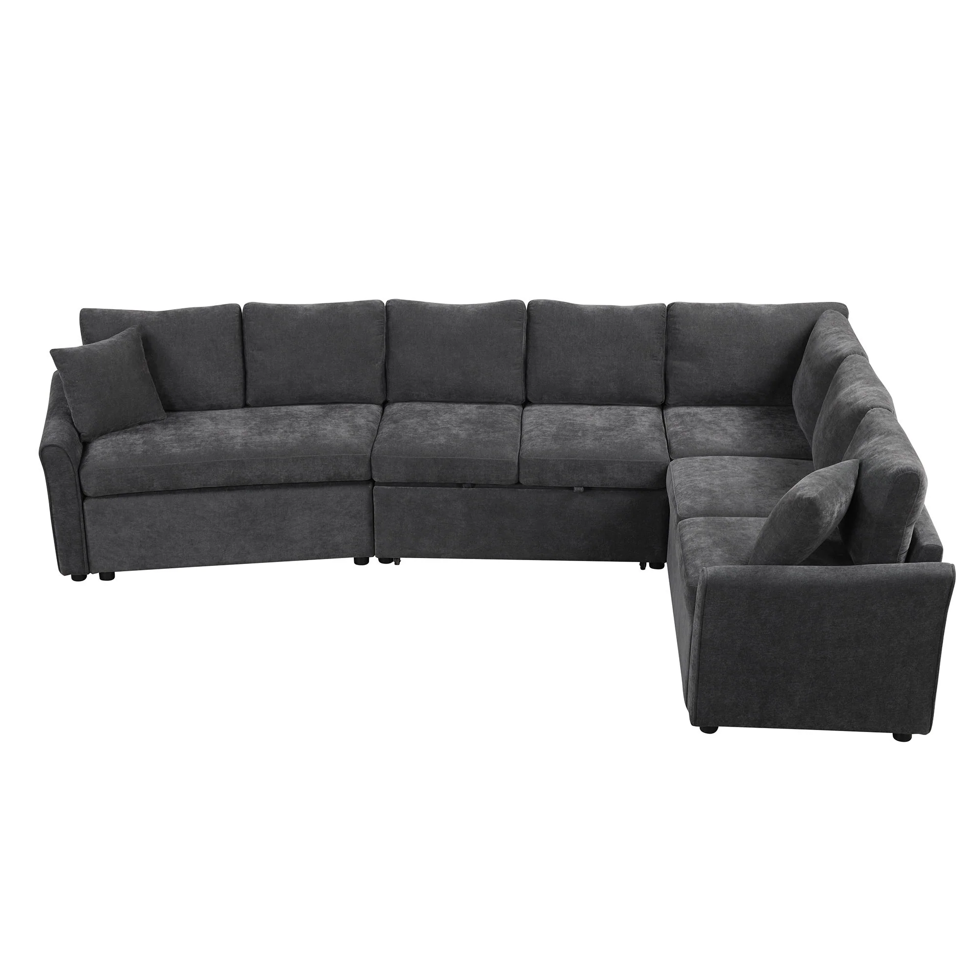 L-Shaped Sofa Convertible Sofa Bed Pull Out Sofa Sleeper With Two Back Pillows, Two USB Ports And Two Power Sockets For Living Room - Image 9