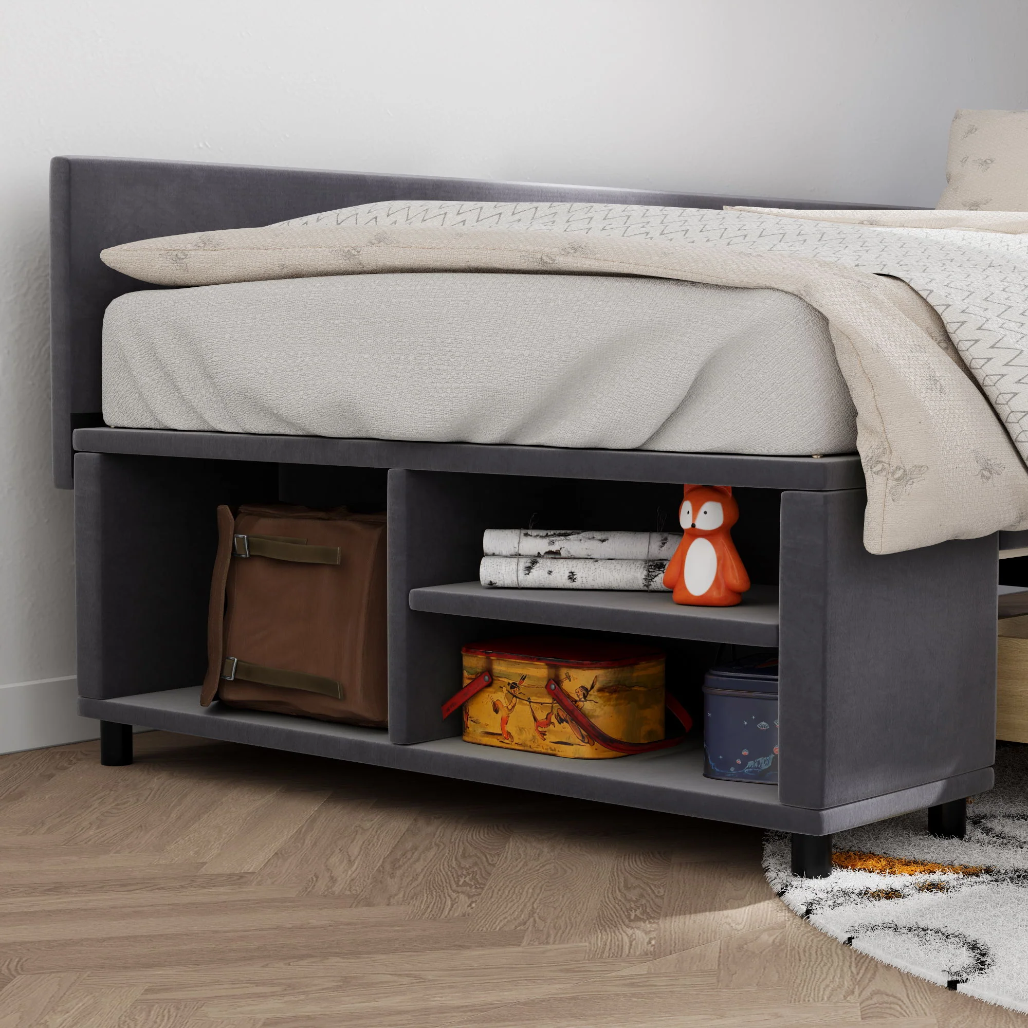 L Shaped Upholstered Platform Bed With Storage And Drawers - Image 18
