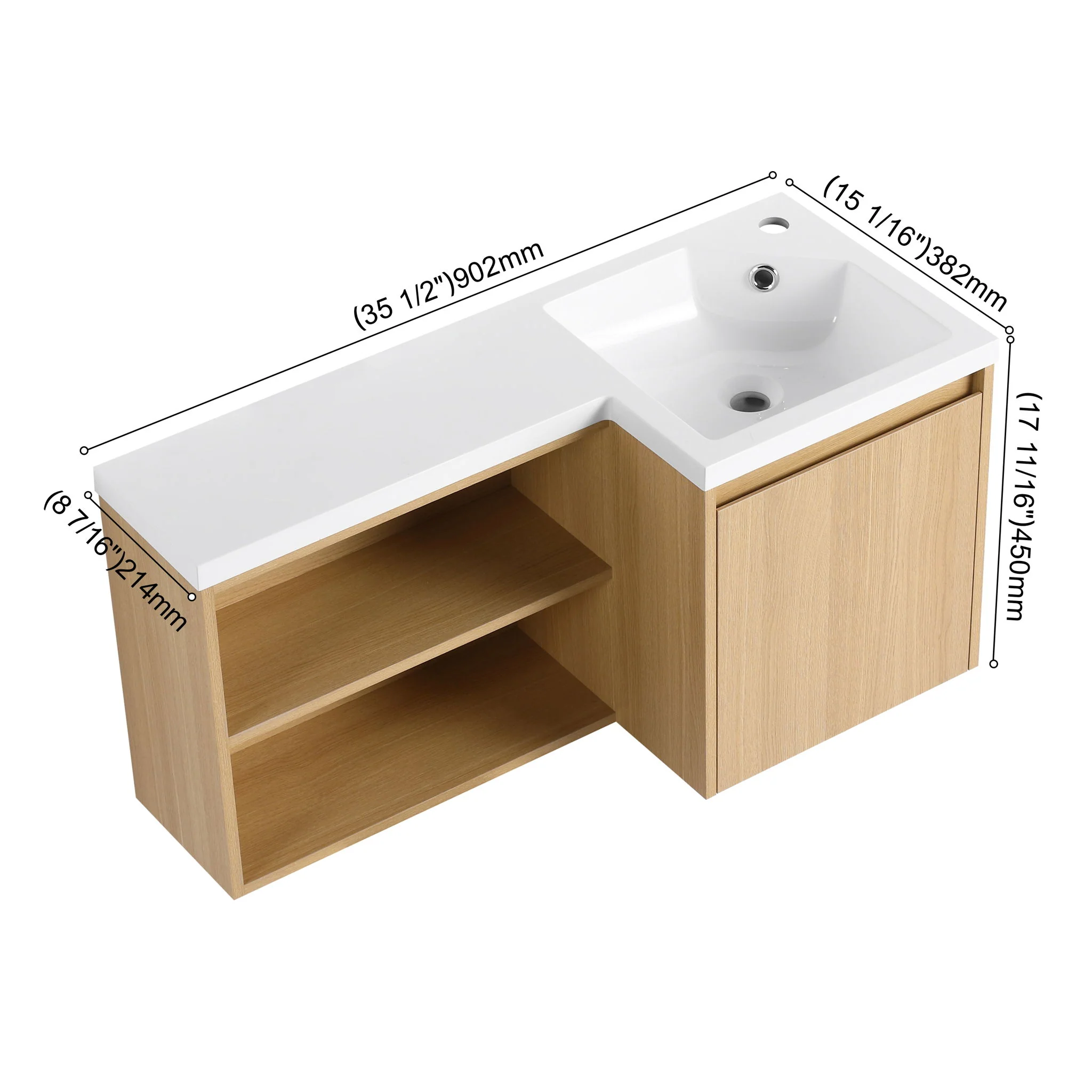 L-Shaped Wall Mounte Floating Bathroom Vanity With Integrated Sink - Image 18
