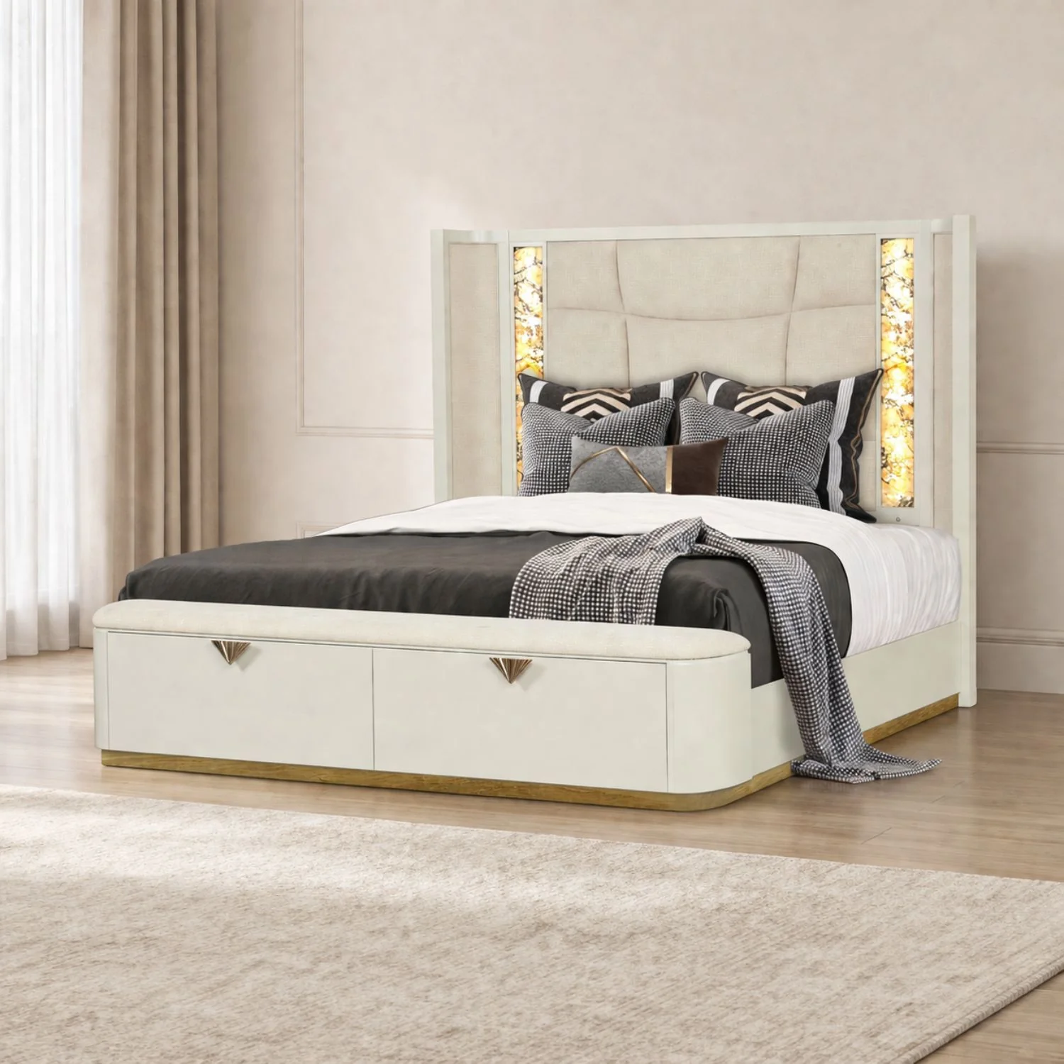 La Pierre - Bed With Storage Drawers And LED Headboard - Image 3