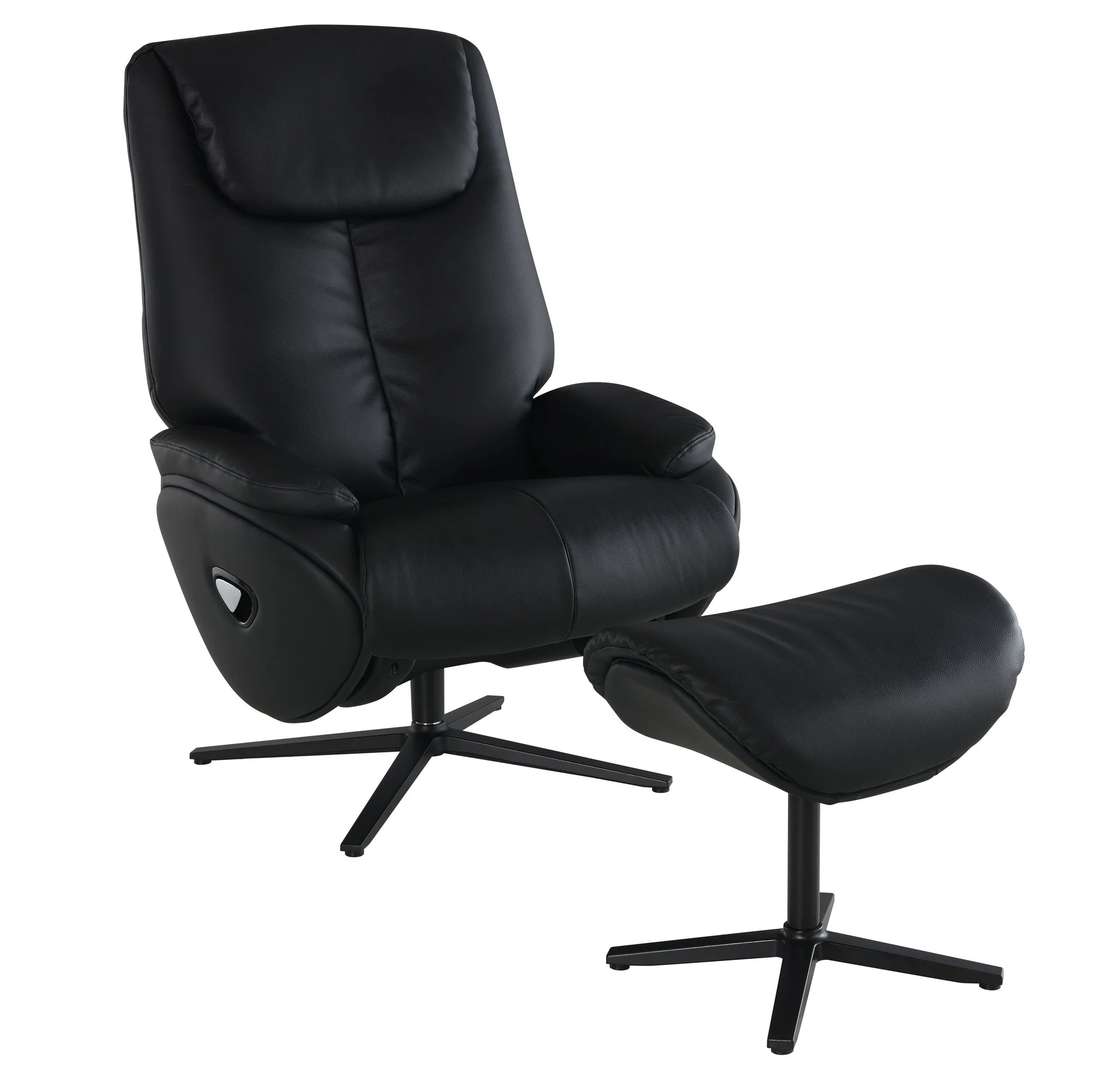 Labotina - Top Grain Leather Accent Chair With Swivel & Ottoman - Black - Image 6