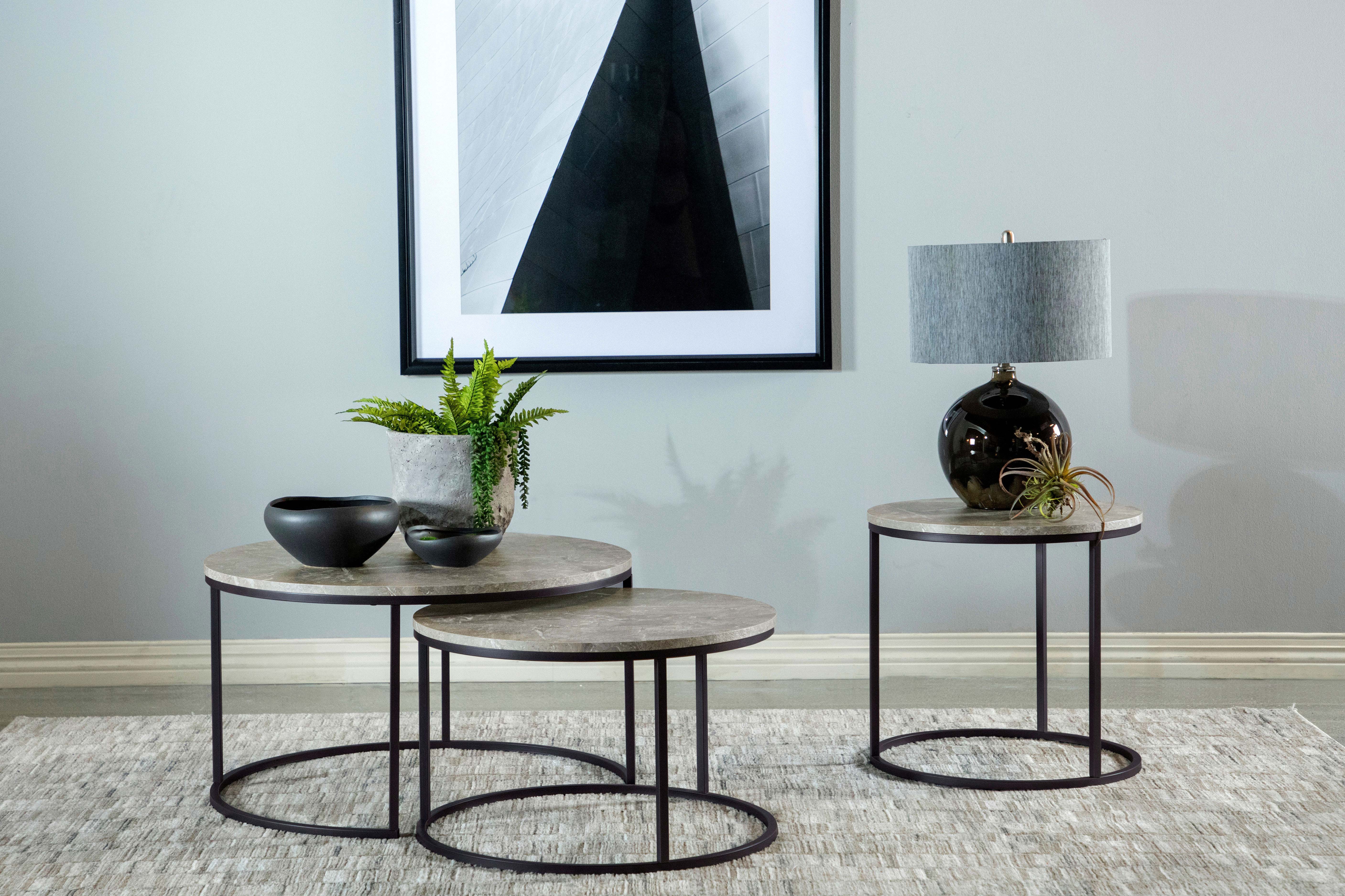 Lainey 2-Piece Round Faux Marble Nesting Coffee Table Grey - Image 6