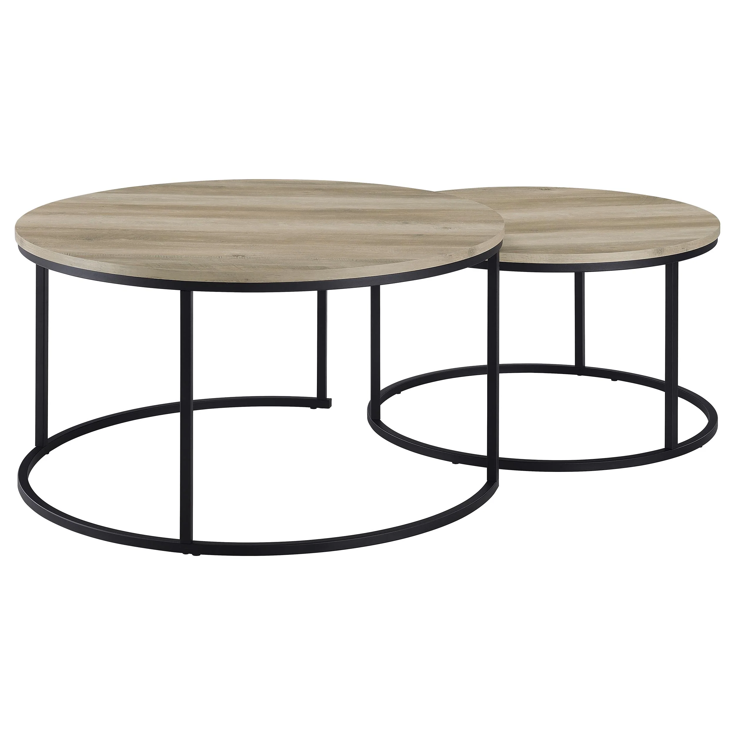 Lainey 2-Piece Round Nesting Coffee Table in Distressed Pine - Image 9
