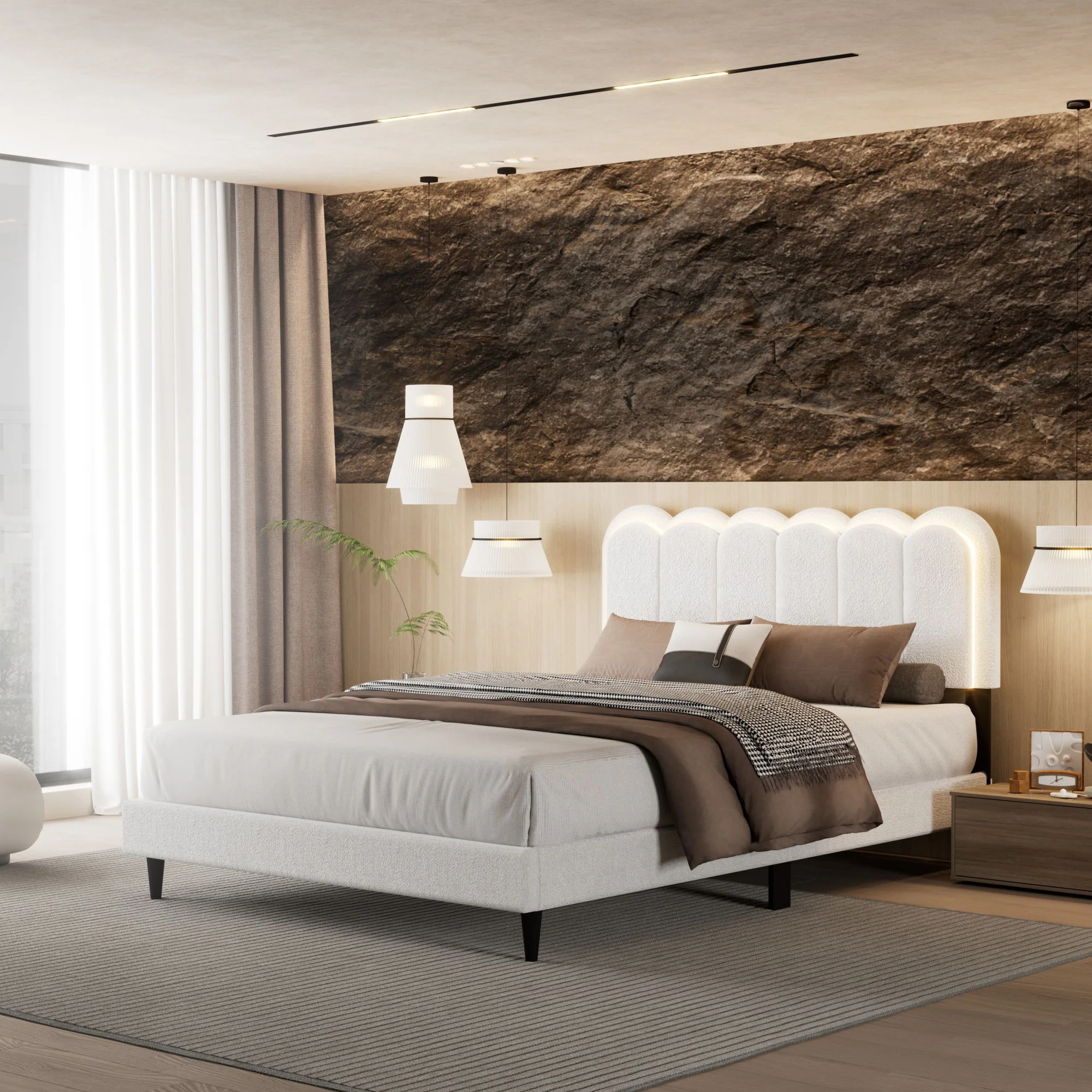 Lambswool Petal Headboard Bed Frame - Image 3